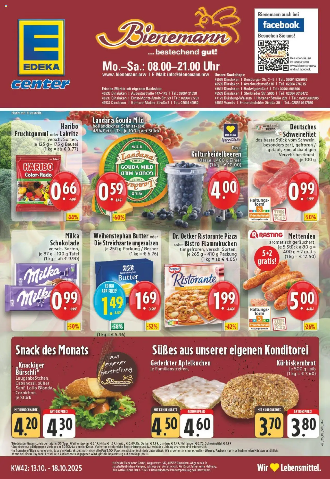 EDEKA Prospekt ab 13.10.2025 - Prospekt Dinslaken Online - Apple, Pizza, Uhr, Haribo, Milka schokolade, Schweinefilet, Gouda, Weihenstephan butter