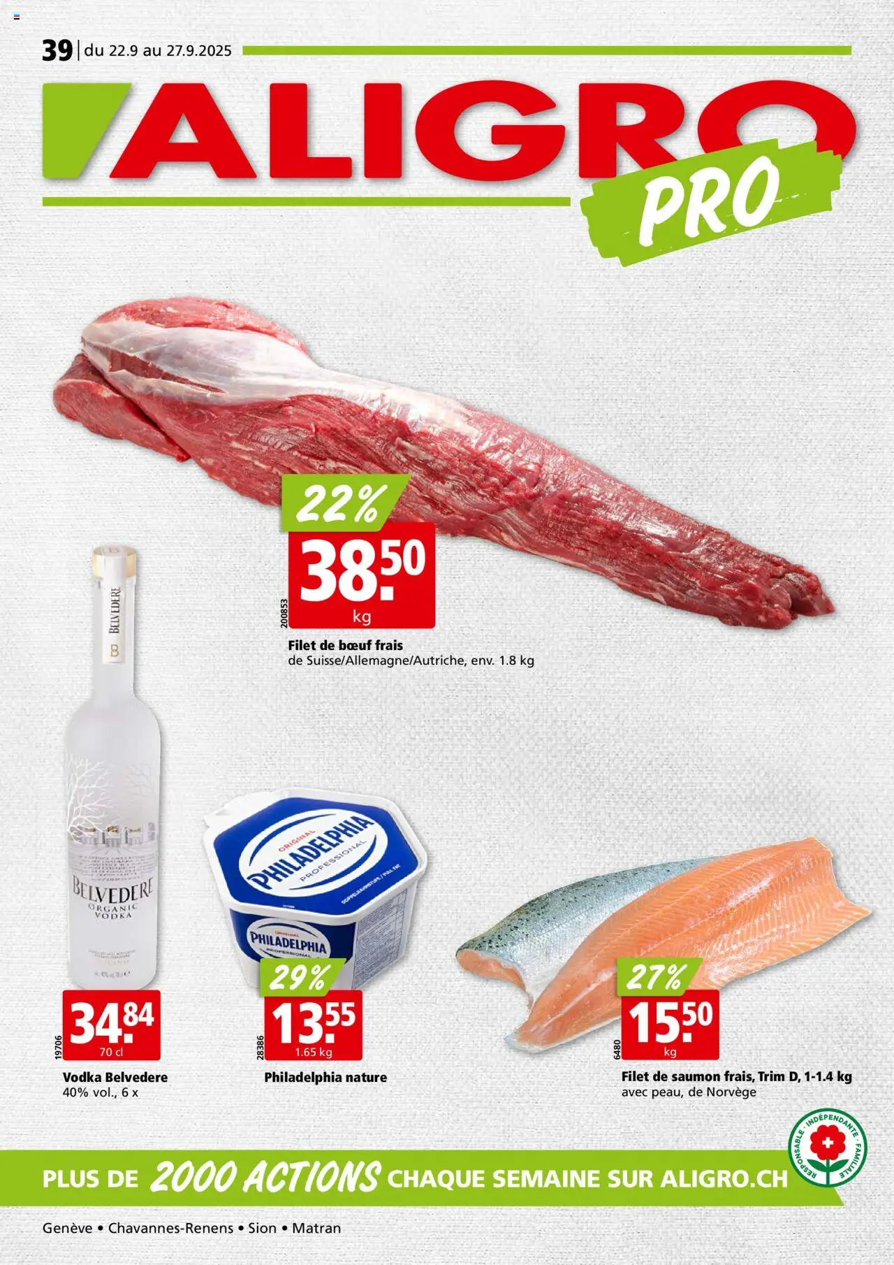 Aligro Aktionen Chavannes, Matran, Genève, Sion ab 22.09.2025 - Seitennummer 1
