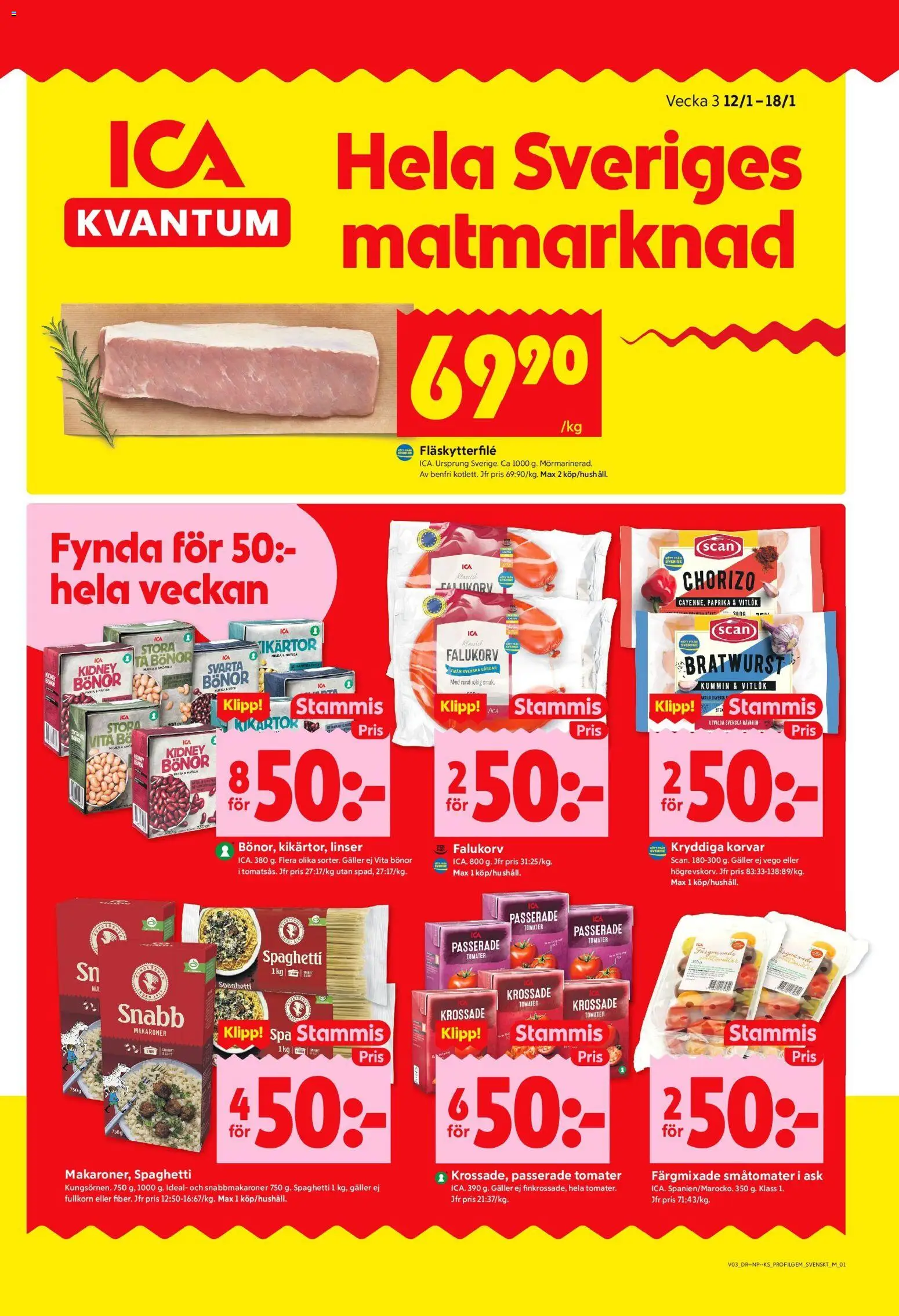 Förhandsgranska reklamblad Stockholm från butik ICA Kvantum gäller från 12/01/2026 - Kikärtor, Galler, Spaghetti, Paprika, Makaroner, Bönor, Krossade tomater, Tomater