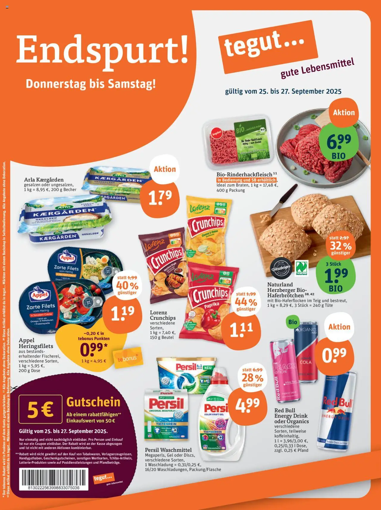 Tegut Prospekt (vom 25.09.2025 - 27.09.2025) - Red bull, Cola, Hackfleisch, Paprika, Energy, Hering, Waschmittel, Persil