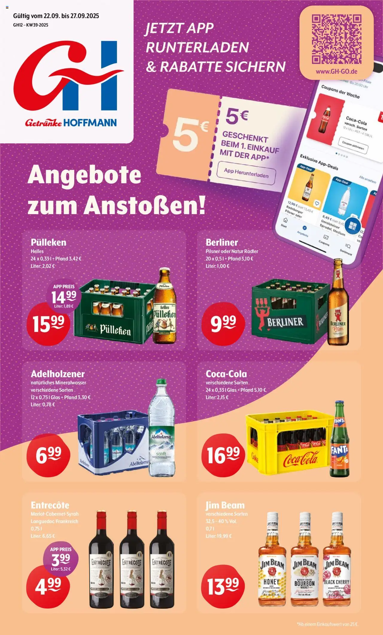 Getränke Hoffmann Brandenburg (vom 22.09.2025 - 27.09.2025) - Entrecote, Gerolsteiner, Berliner, Whiskey, Fanta, Radler, Bourbon, Radeberger pilsner