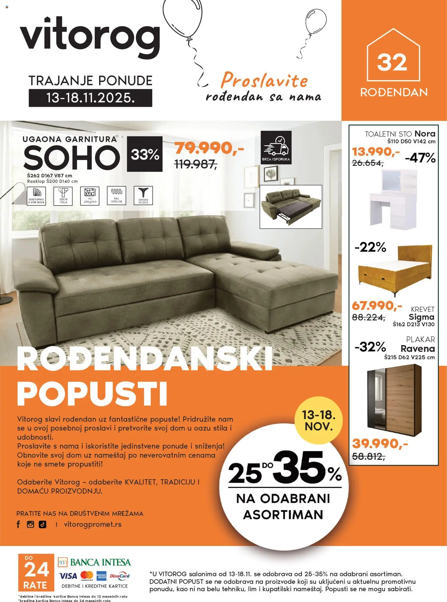 Pregled Vitorog kataloga - važi od 13.11.2025 - Ugaona garnitura, Krevet, Sto