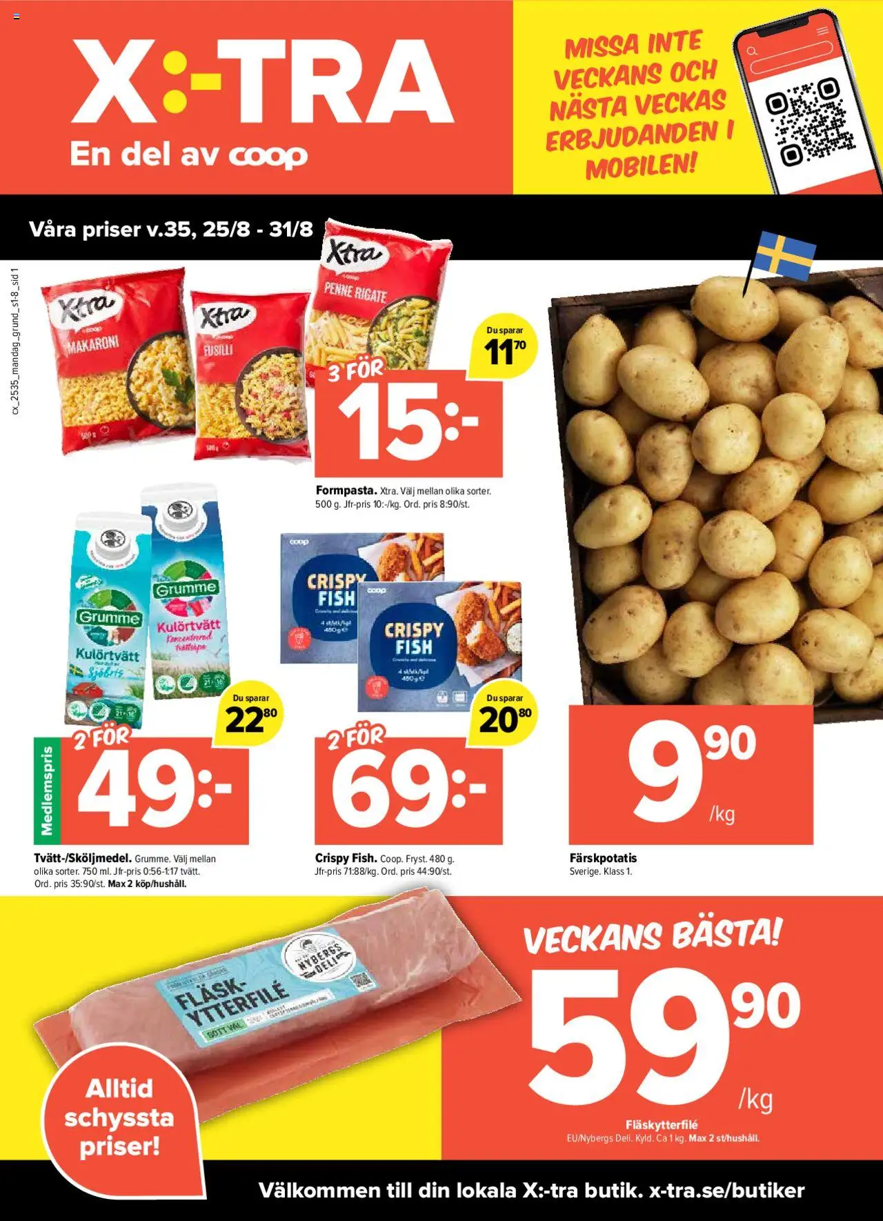 Aktuella reklamblad Coop X:-TRA är giltig 25/08 2025 > Veckans Erbjudanden gäller från 25/08/2025 till 31/08/2025 sidnummer 1