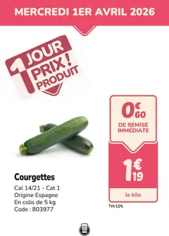 Prévisualisation de Promocash PROMO courgettes du magasin Promocash formulaire valide 01/04/2026