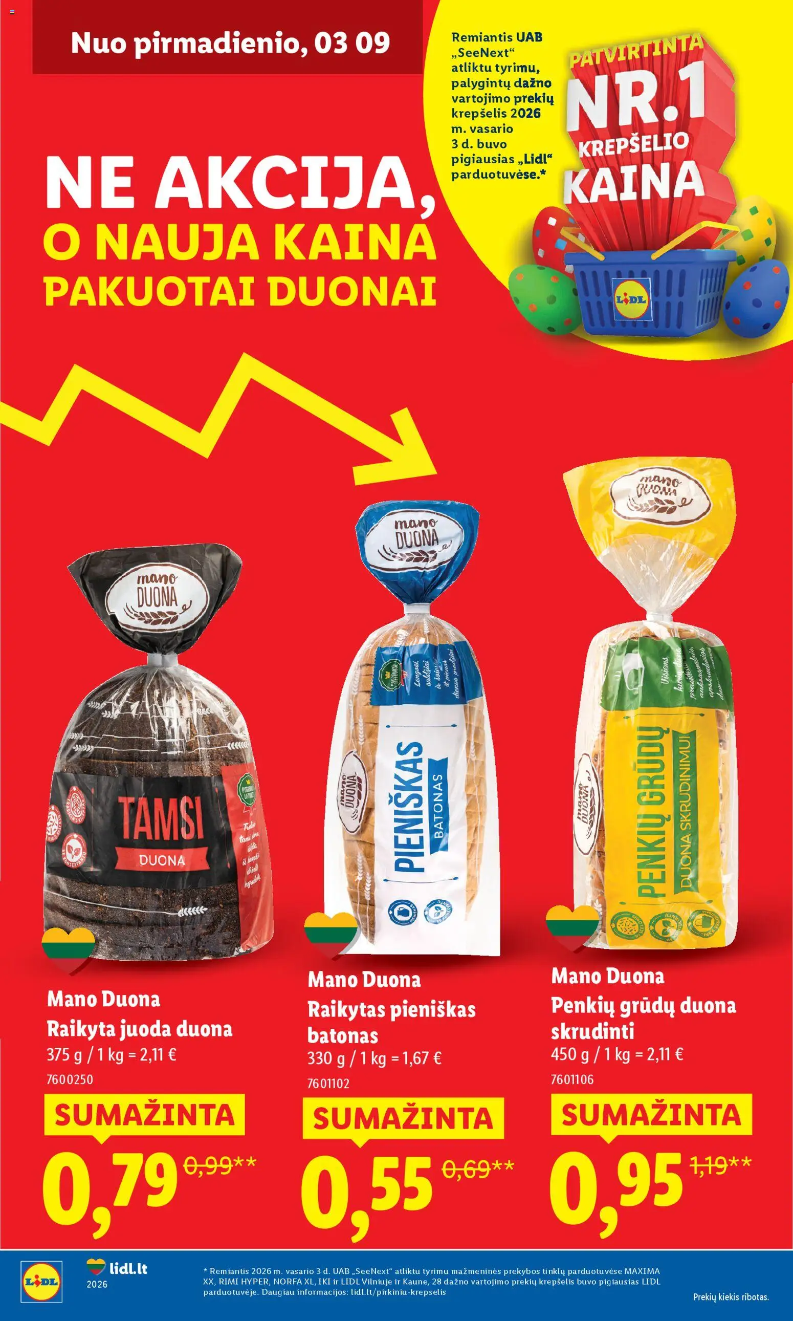 LIDL parduotuvės leidinio LIDL leidinys - Ne akcija, o nauja kaina galiojančio nuo 2026.03.09 peržiūra
