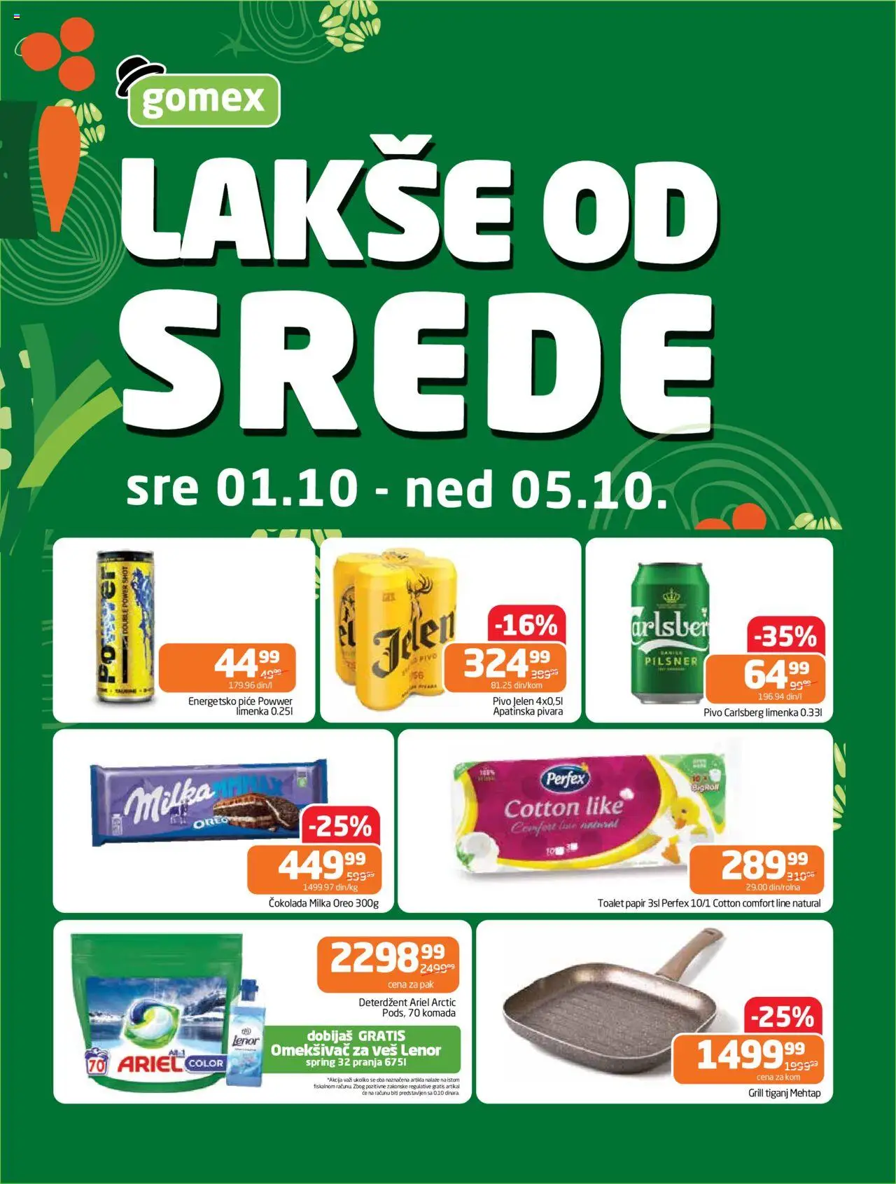Gomex katalog važi od 01.10.2025 - stranica 1 - Čokolada, Ariel, Carlsberg, Tiganj, Piće, Toalet papir, Omekšivač, Energetsko piće