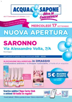 Anteprima dell'opuscolo Volantino Nuova Apertura - Saronno dal negozio Acqua e Sapone valido da 17/09/2025