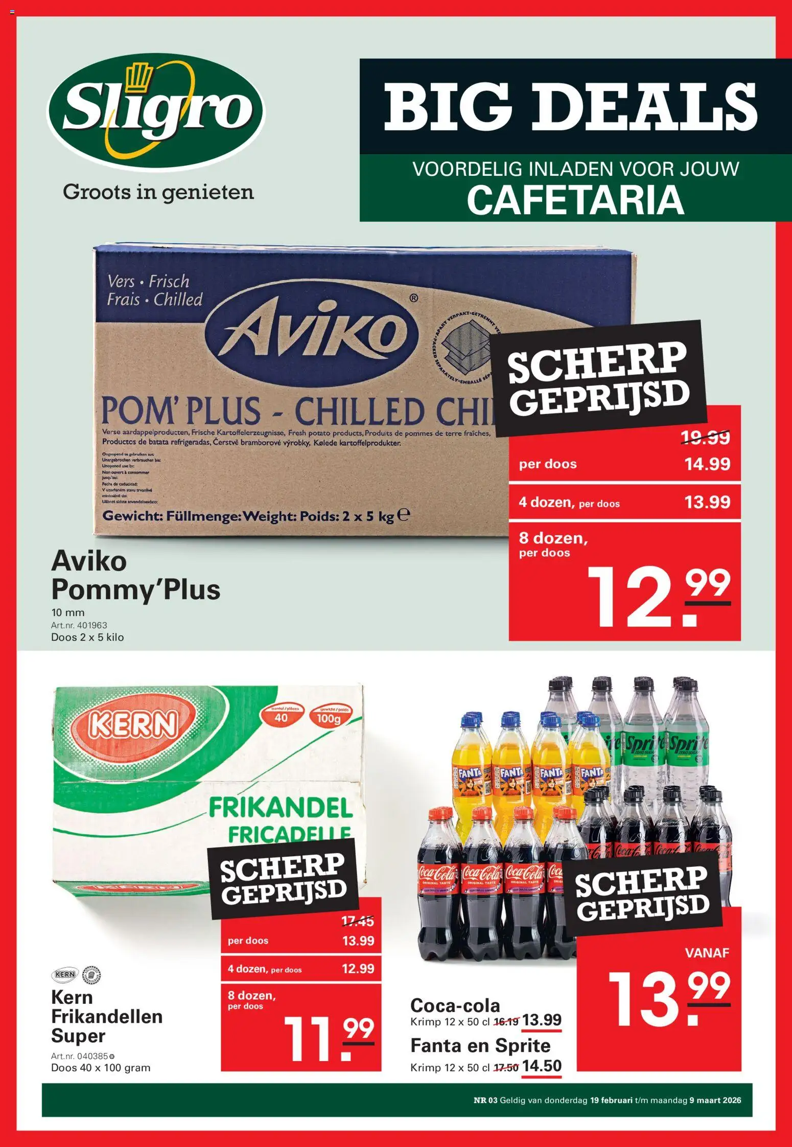 Voorbeeld van Bigdeals cafetaria van winkel Sligro geldig vanaf 19-02-2026 - Coca Cola, Gewicht, Fanta, Sprite
