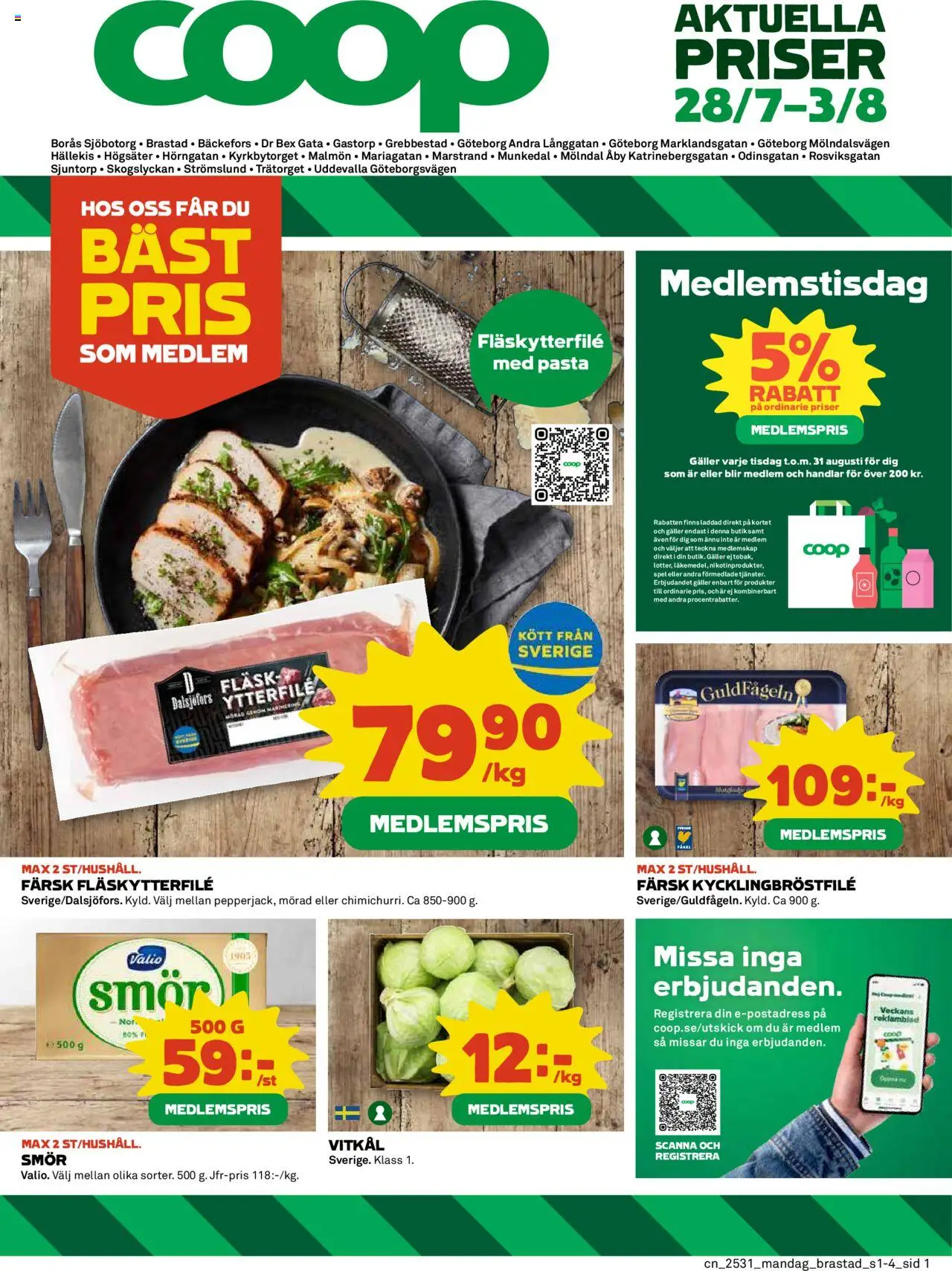 Uddevalla är giltig 28/07 2025 > Veckans Erbjudanden gäller från 28/07/2025 till 03/08/2025 sidnummer 1 - Spel, Pasta, Smör, Kött, Galler, Vitkål, Fläsk, Fläskytterfilé