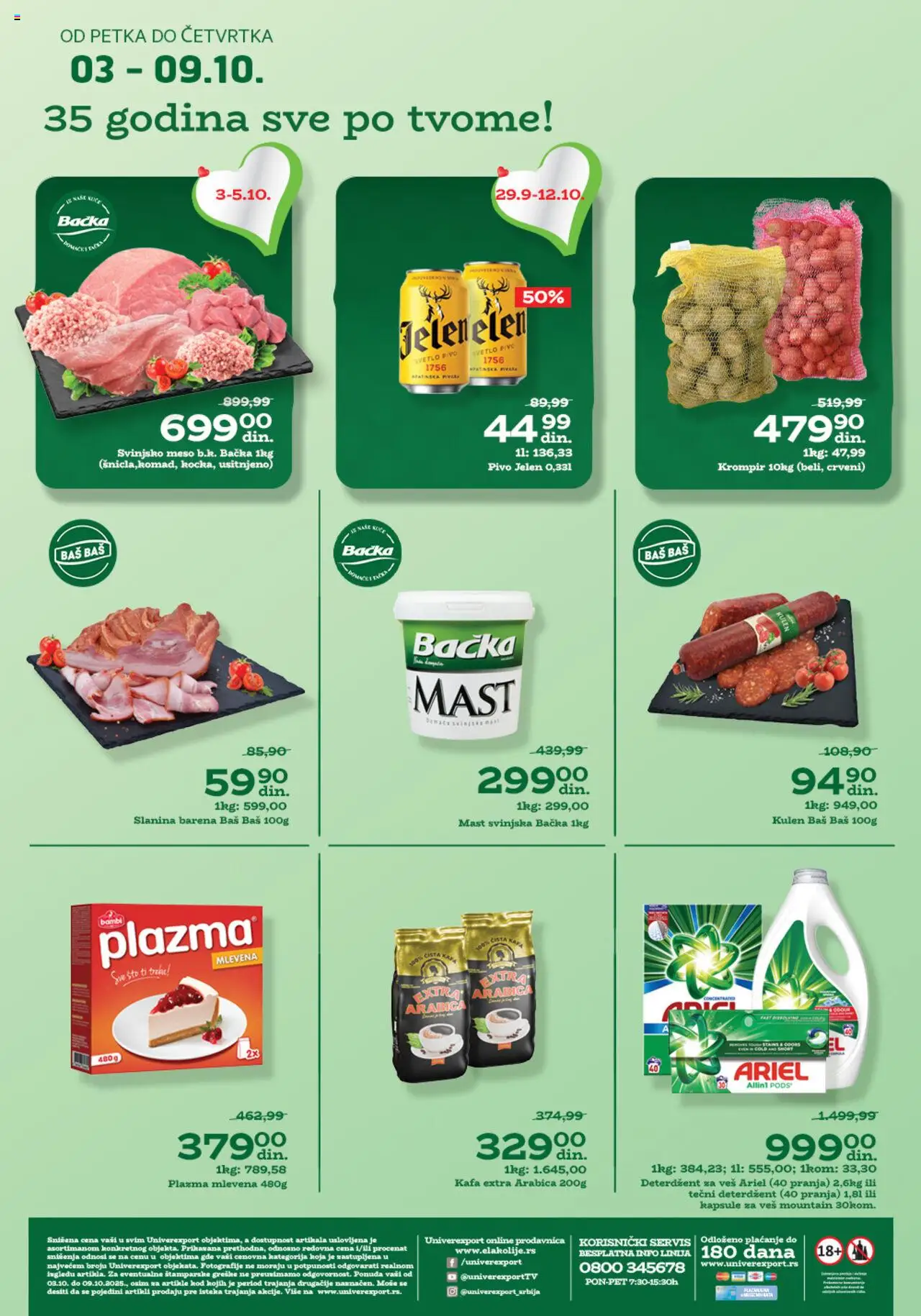 Univerexport katalog važi od 03.10.2025 - stranica 1 - Kafa, Pivo, Sto, Kulen, Kapa, Mast, Svinjsko meso, Tečni deterdžent