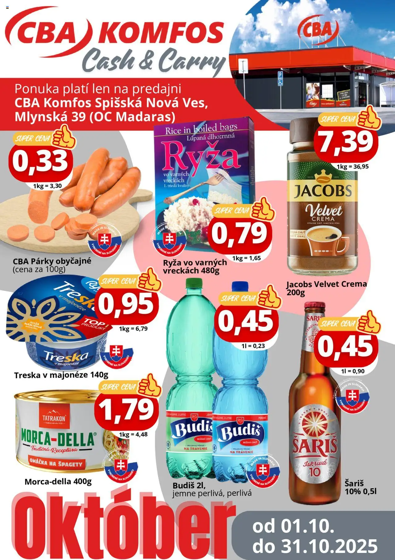 CBA Komfos Gastrocash Spišská Nová Ves (01.10. - 31.10.2025) - Akčná ponuka