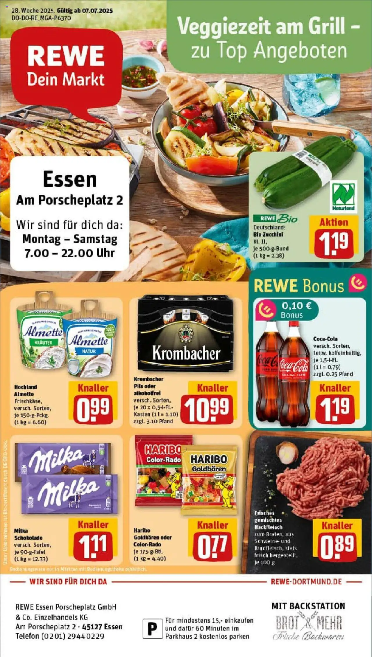 REWE Prospekt ab 06.07.2025 nächste Woche - Prospekt Essen - Uhr, Telefon, Schokolade, Cola, Top, Milka schokolade, Krombacher, Pils