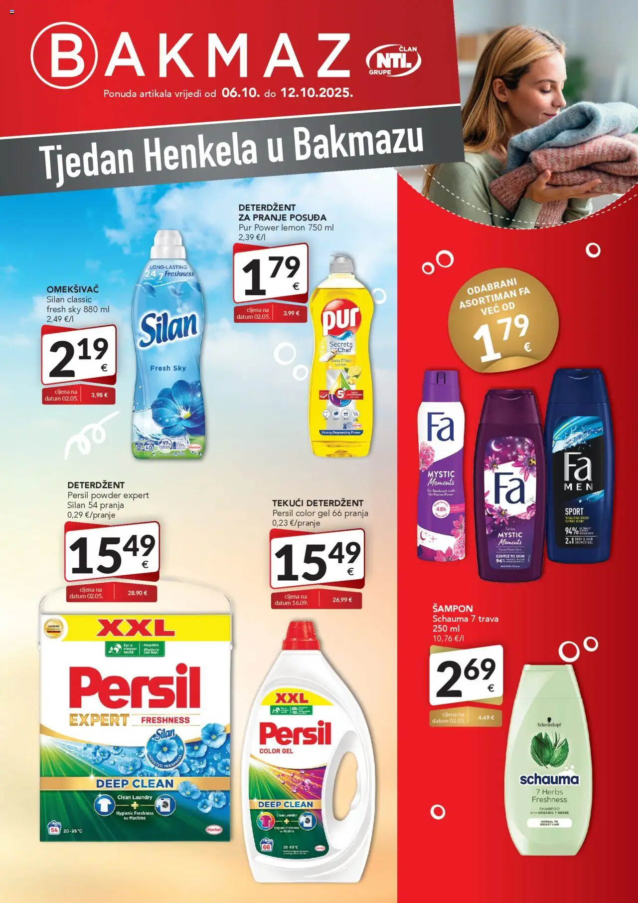 Bakmaz aktualni Tjedan Henkela vrijedi od 06.10.2025 - tjedna akcija broj stranice 1 - Šampon, Deterdžent, Omekšivač, Persil, Tekući deterdžent, Deterdžent za pranje posuđa