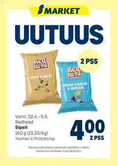 Kaupan S-market S-market tarjoukset Redhead sipsit esikatselu, voimassa 22/04/2026