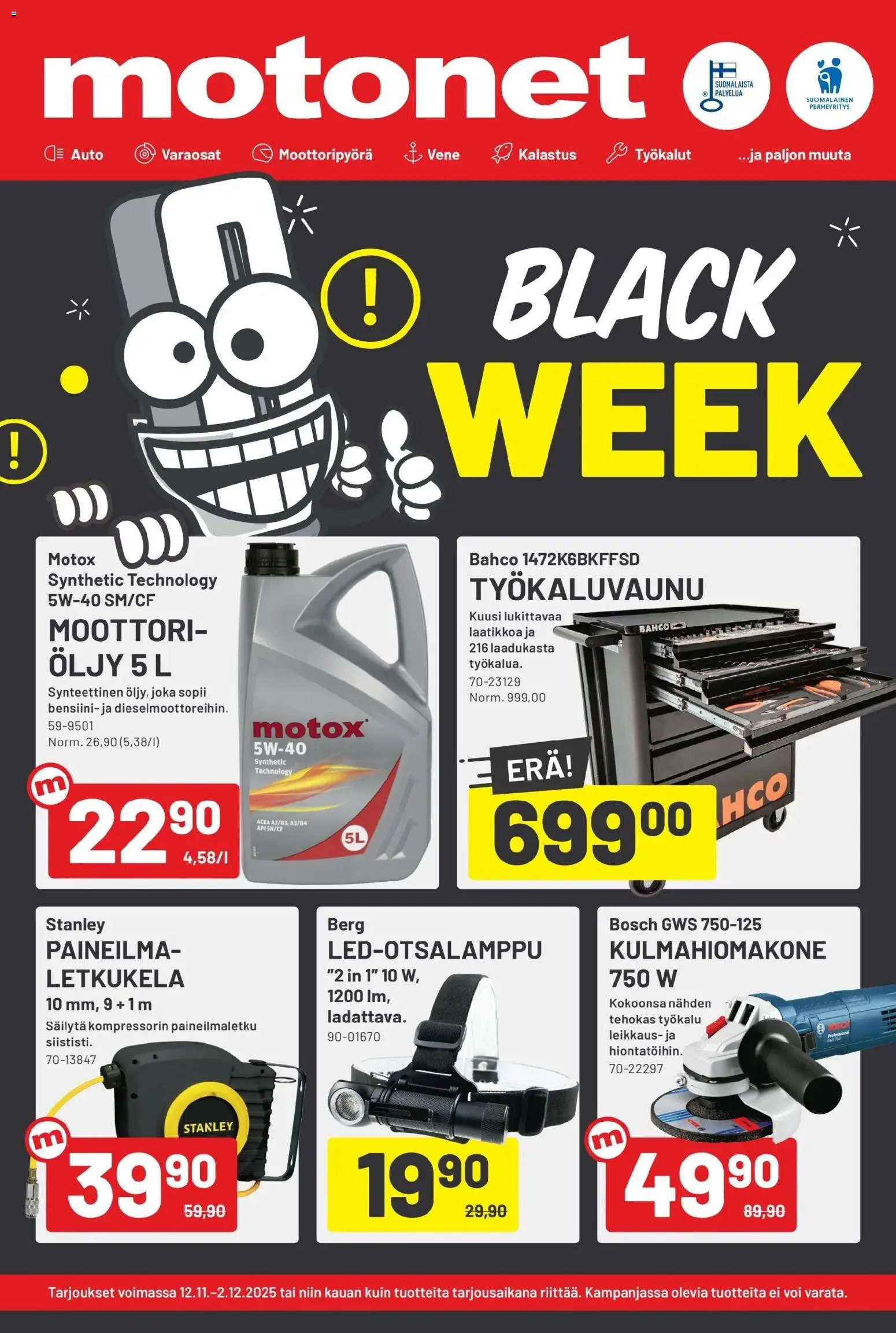 Kaupan Motonet Black Friday esikatselu, voimassa 12/11/2025