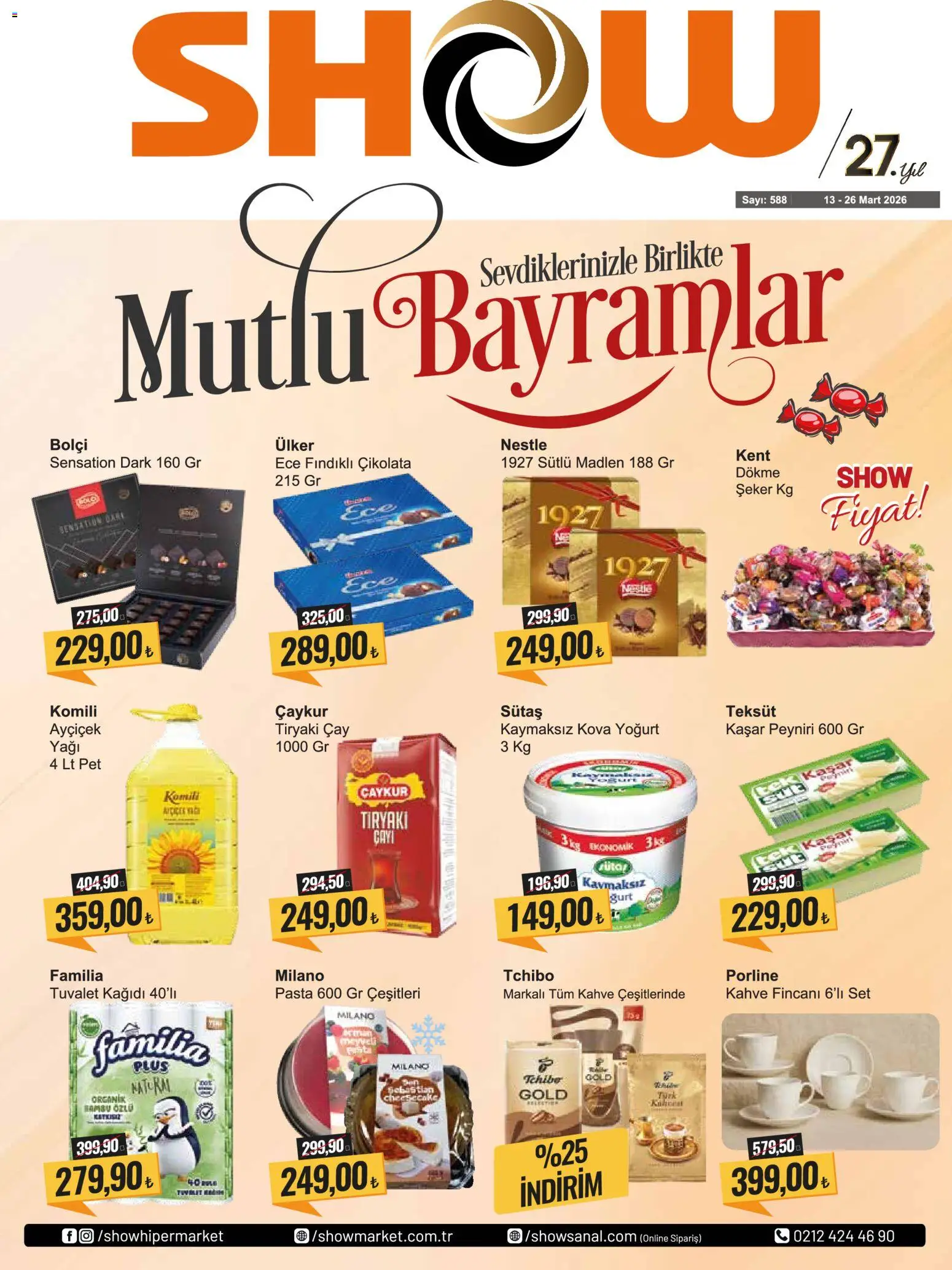 Show Market Show Market Katalog 13.03.2026 - Broşürünün önizlemesi - Kahve, Çikolata, Çay, Şeker, Tuvalet, Tuvalet kağıdı, Yoğurt, Darı