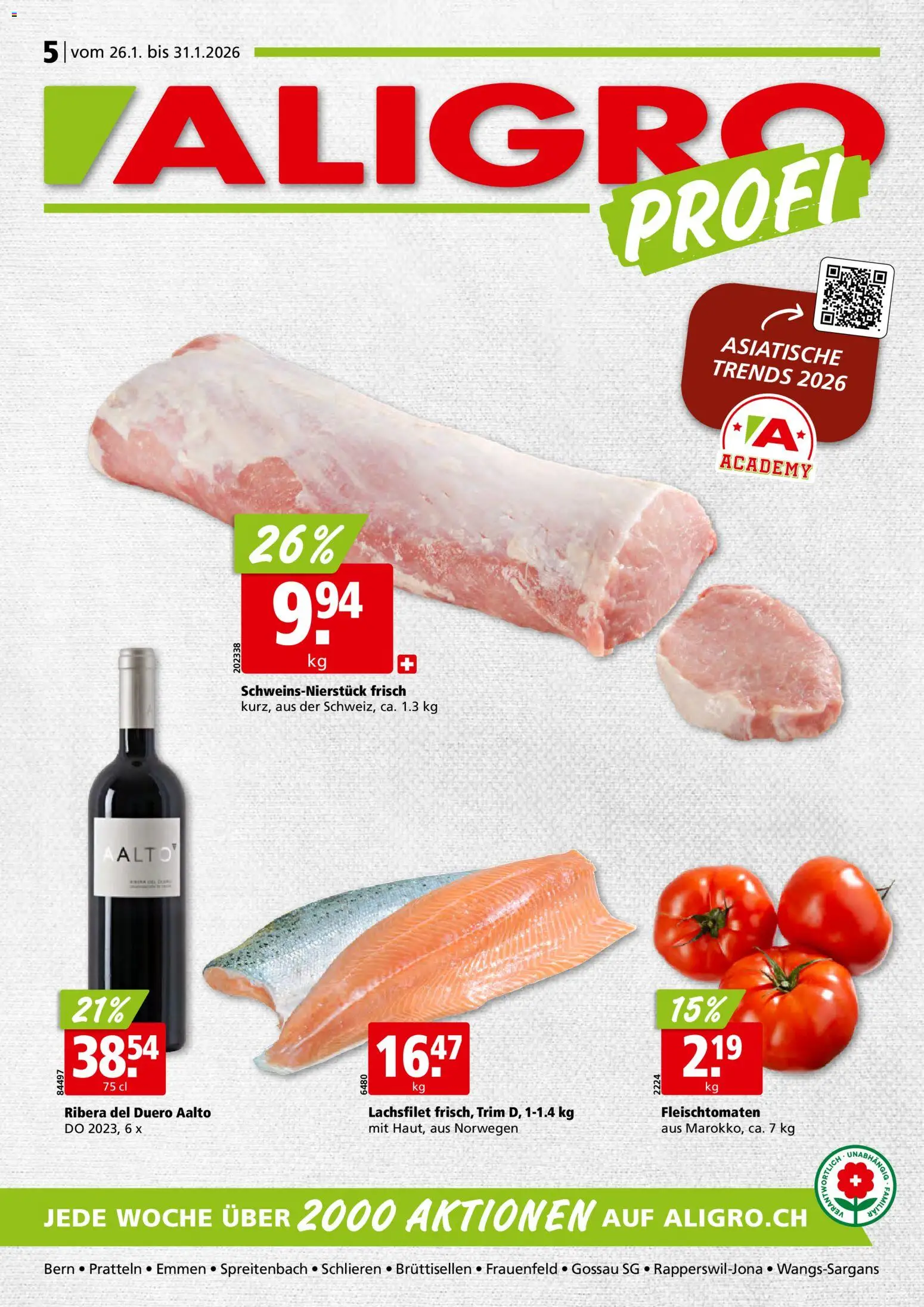 Vorschau des Merkblatts Aktionen Schlieren, Gossau SG, Frauenfeld, Rapperswil-Jona, Sargans, Bern, Brüttisellen, Pratteln, Emmen, Spreitenbach vom Shop Aligro gültig von 26.01.2026 bis 31.01.2026