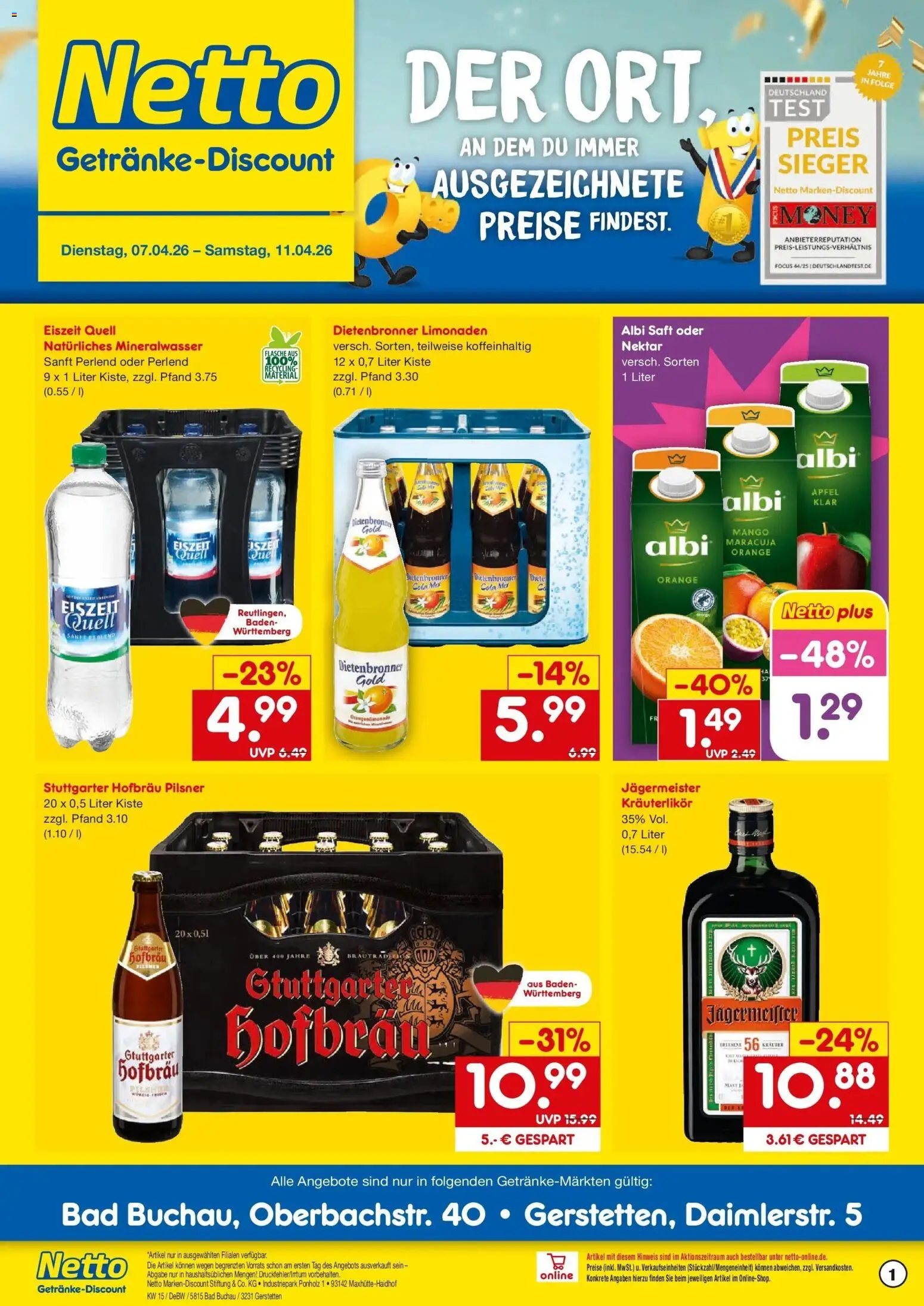 Vorschau von dem Prospekt des Geschäftes Netto Marken-Discount, gültig ab dem 07.04.2026 - Mango, Äpfel, Bad, Cola, Jägermeister, Mineralwasser, Saft