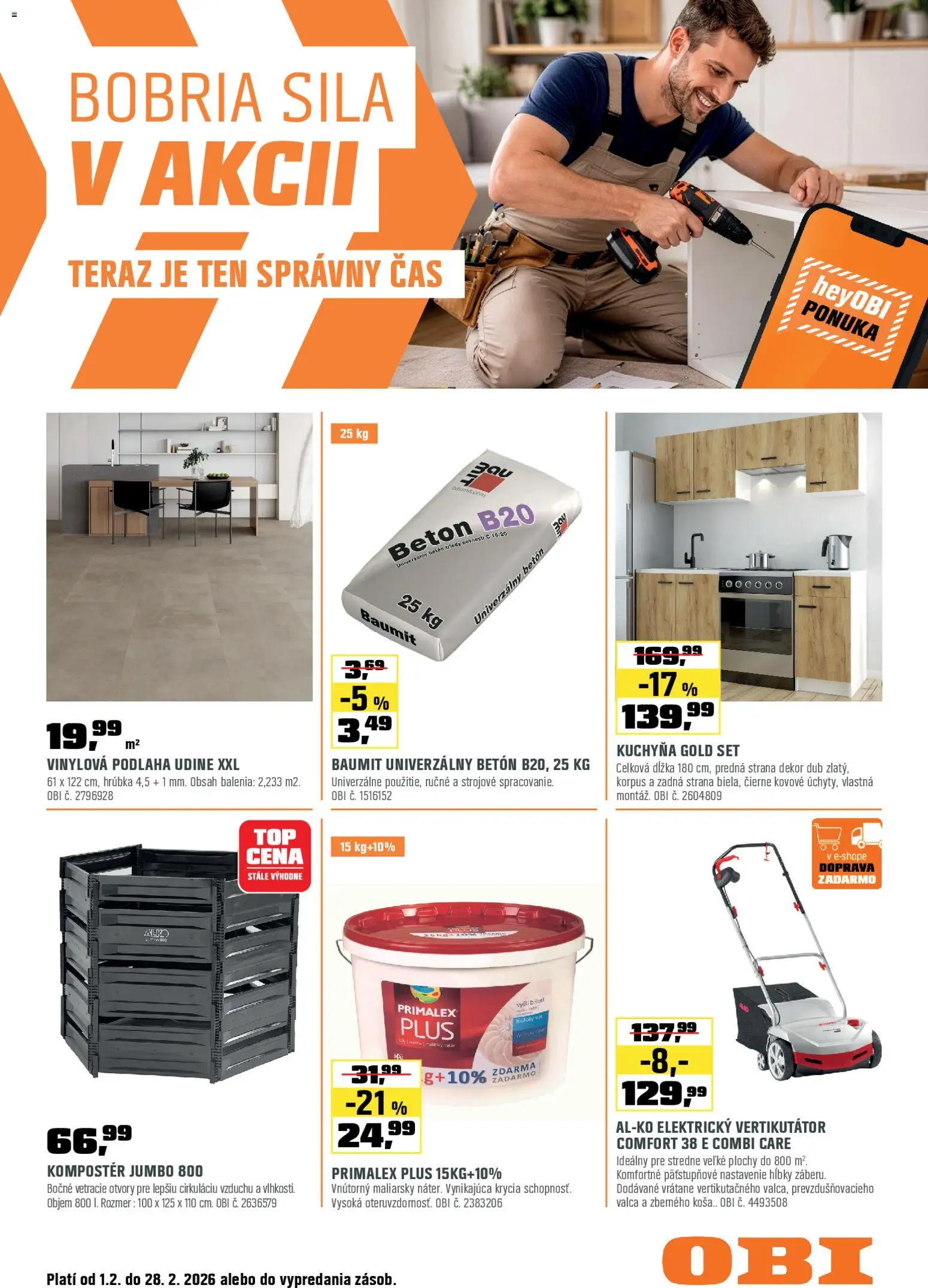 Náhľad OBI letáku platného od 01.02.2026 - Dlažba, Batéria, Stropné svietidlo, Led, Batérie, Svietidlo, Led stropné svietidlo