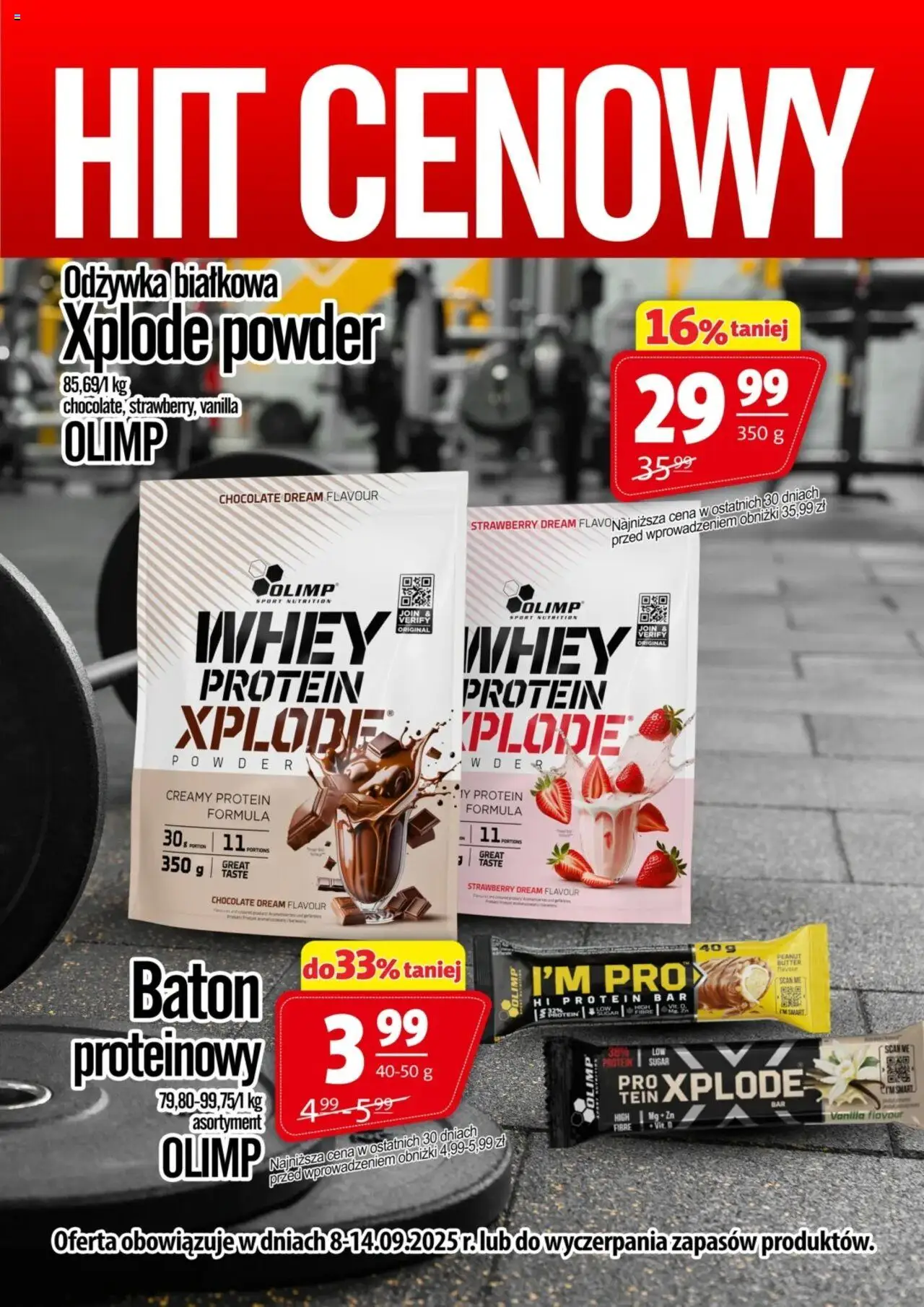 Prim Market Promocja - Odżywki I Batony Olimp od 08.09.2025 - Nowa Gazetka - Numer strony 1 - Odżywka białkowa, Baton, Odżywka