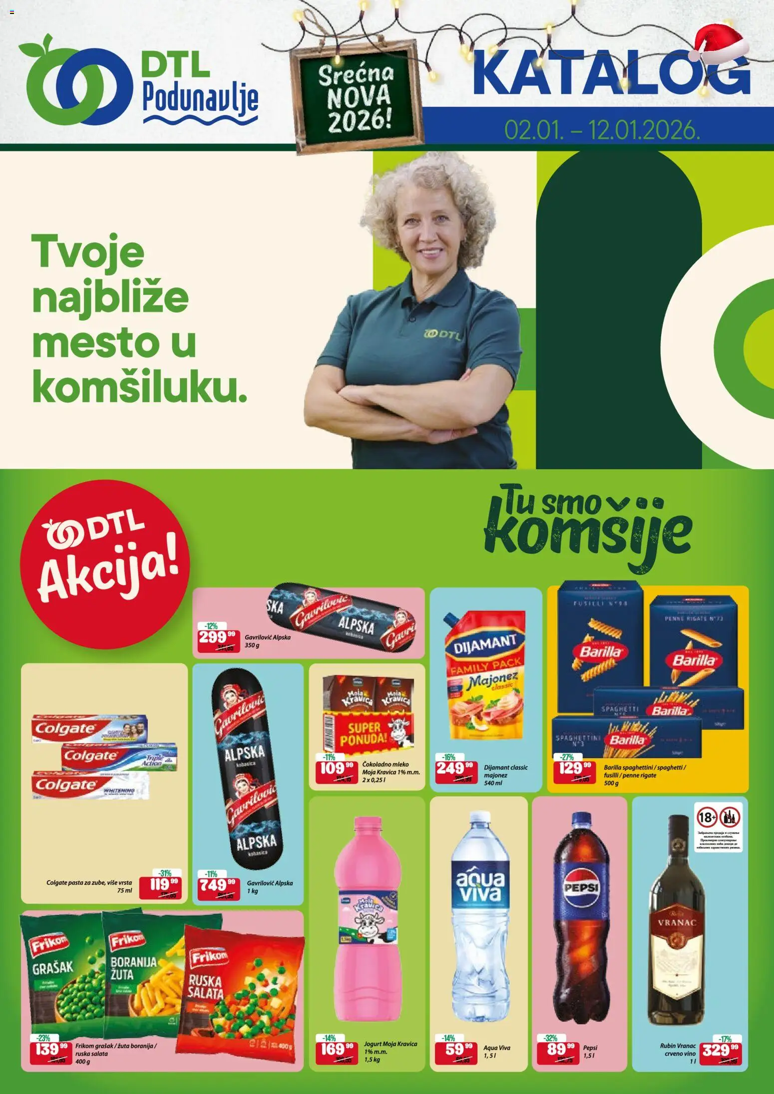 Pregled Podunavlje kataloga - važi od 02.01.2026 - Pasta, Grašak, Pepsi, Jogurt, Majonez, Barilla, Crveno vino, Čokoladno mleko
