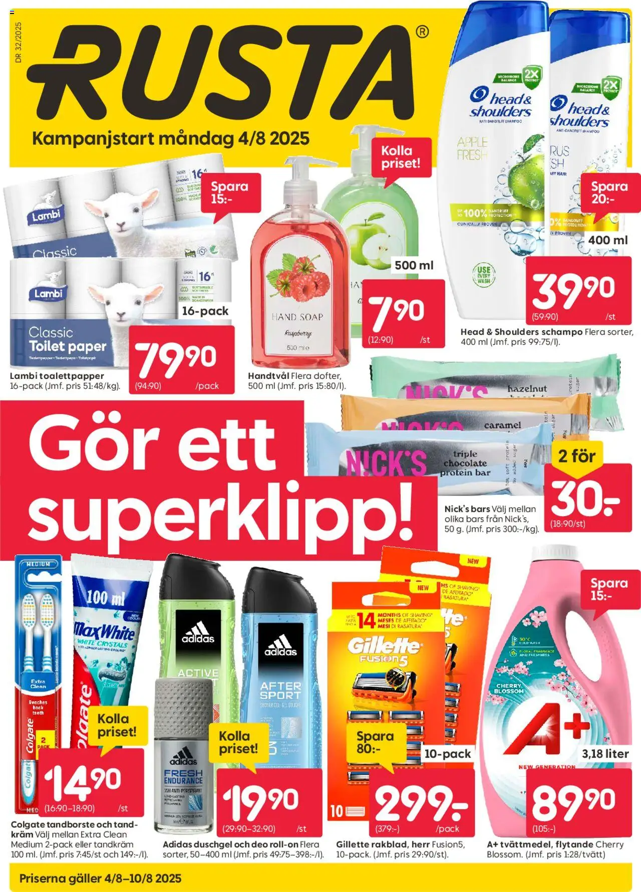 Aktuella reklamblad Rusta är giltig 04/08 2025 > Veckans Erbjudanden gäller från 04/08/2025 till 10/08/2025 sidnummer 1