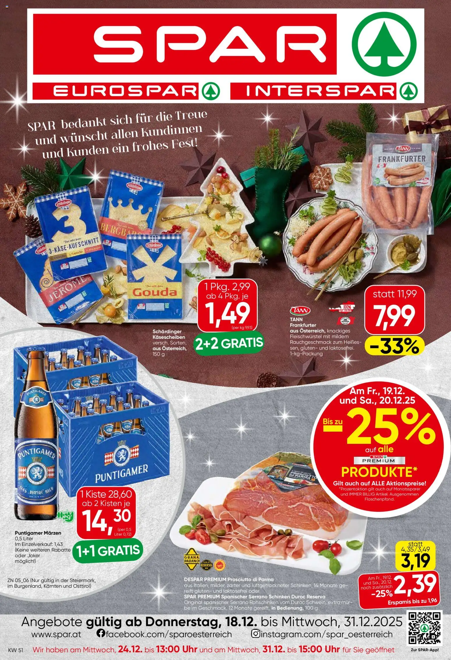 Vorschau der Angebote: Spar Steiermark gültig ab 18.12.2025 - Uhr, Bier, Schinken