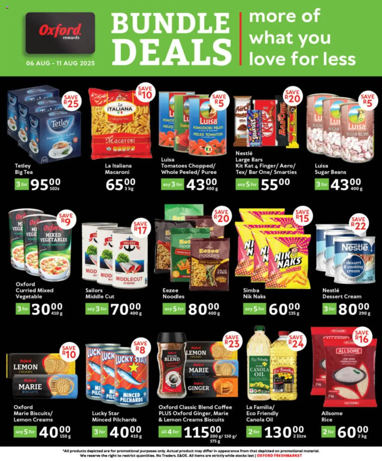 Oxford Freshmarket Bundle Deals from 06/08 - 11/08/2025 > Promotions - Tea, Vegetables, Oil, Rice, Cream, Lemon, Beans, Pilchards