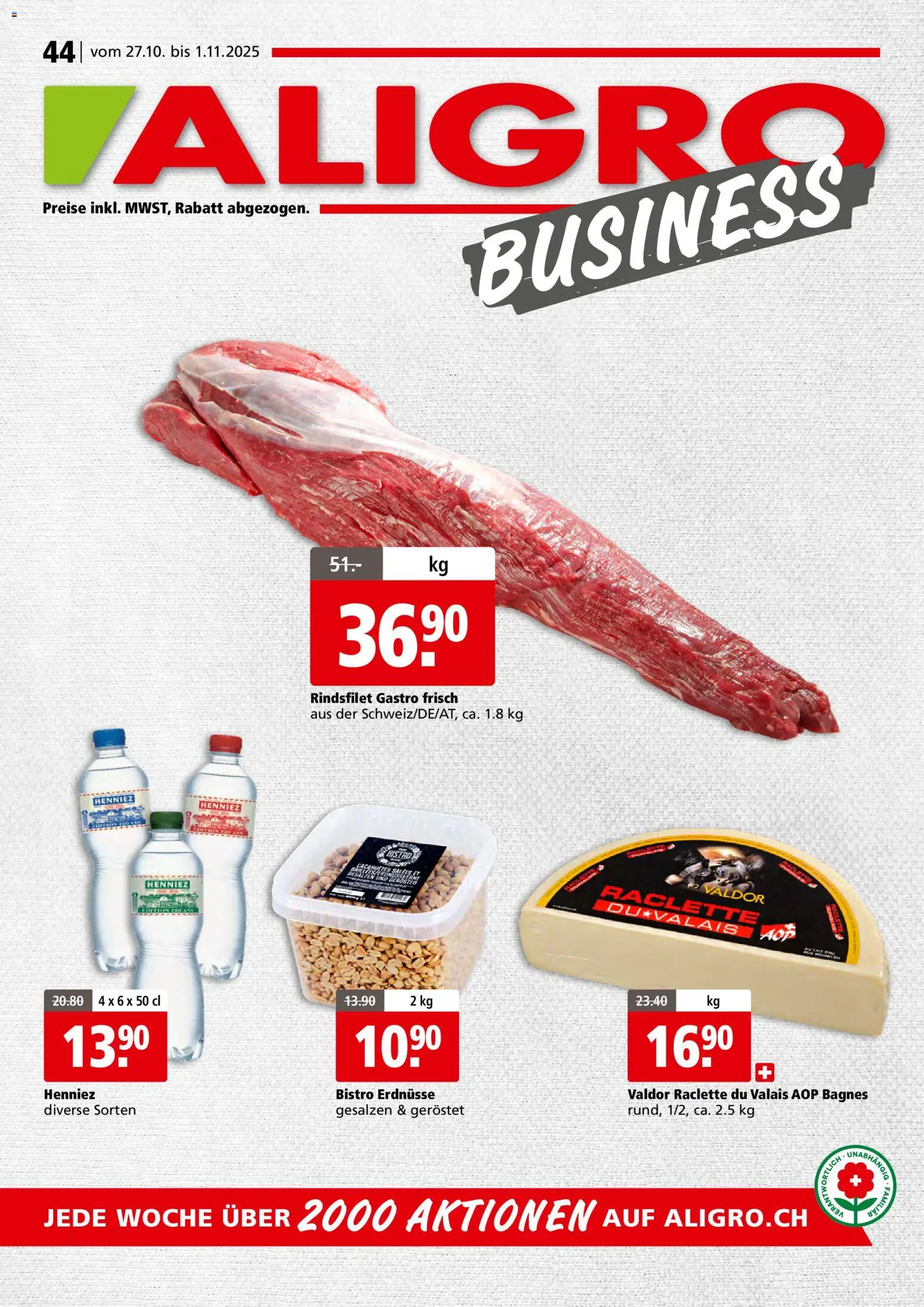 Aligro Aktionen Businesskunden - Chavannes, Matran, Genf, Sitten ab 27.10.2025 - Seitennummer 1