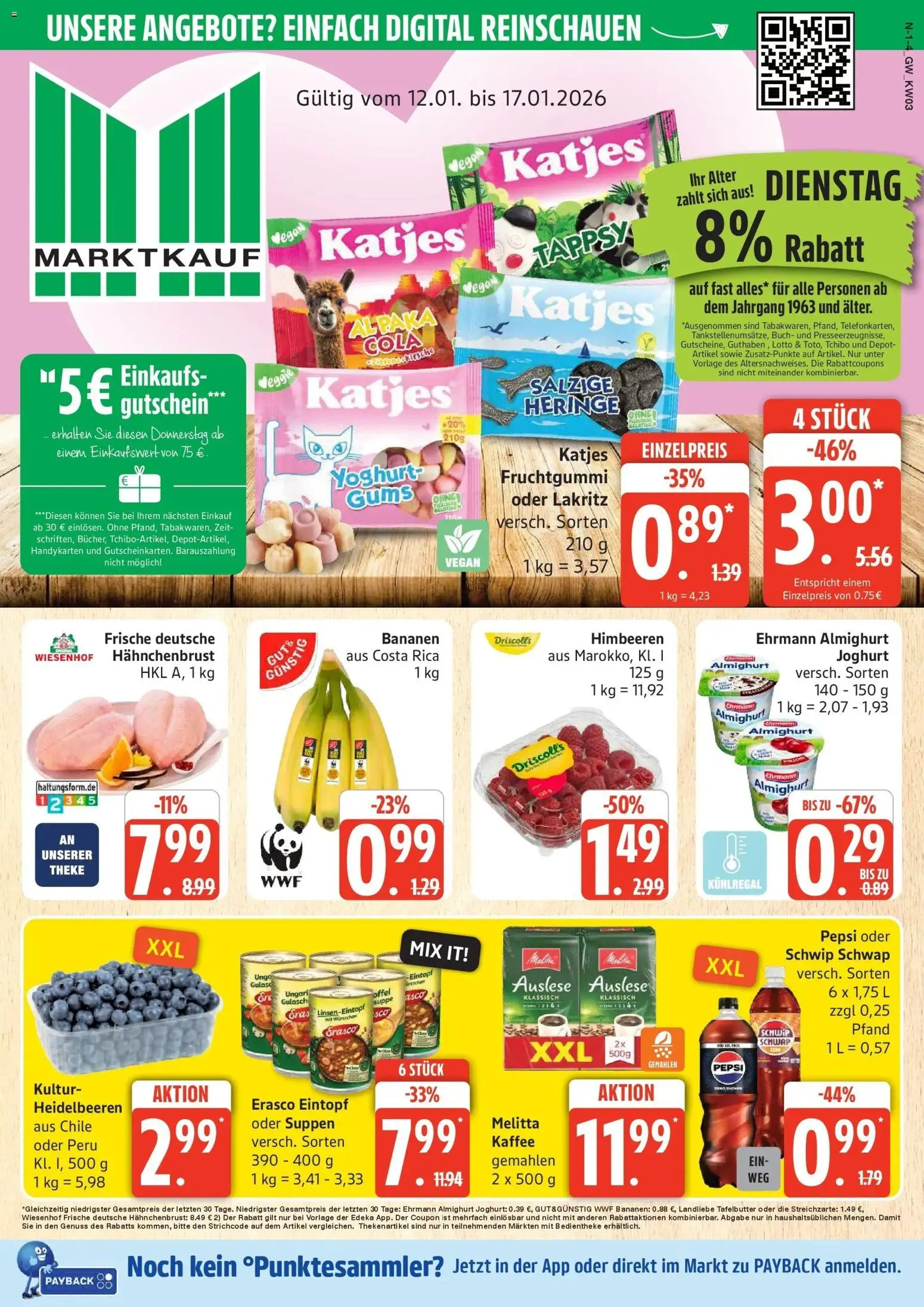 Vorschau von dem Prospekt des Geschäftes Marktkauf, gültig ab dem 11.01.2026 - Kaffee, Joghurt, Heidelbeeren, Katjes, Pepsi, Theke, Schwip schwap, Ehrmann almighurt