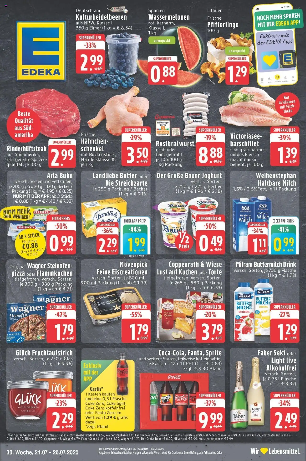 EDEKA Prospekt ab 23.07.2025 - Prospekt Neuss Online - Kuchen, Steak, Erdbeeren, Pfifferlinge, Buttermilch, Haltbare milch, Milram, Arla buko