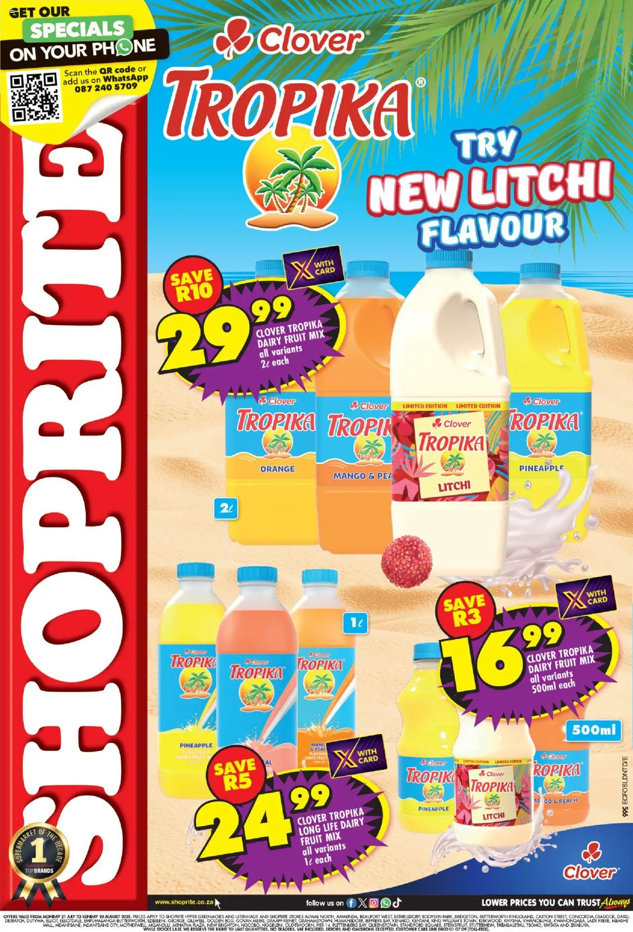 Shoprite Eastern Cape - Clover Tropika Savings 21/07 - 10/08/2025 >> Catalogue - Phone, Pineapple, Fruit, Mango, Peach, Pea