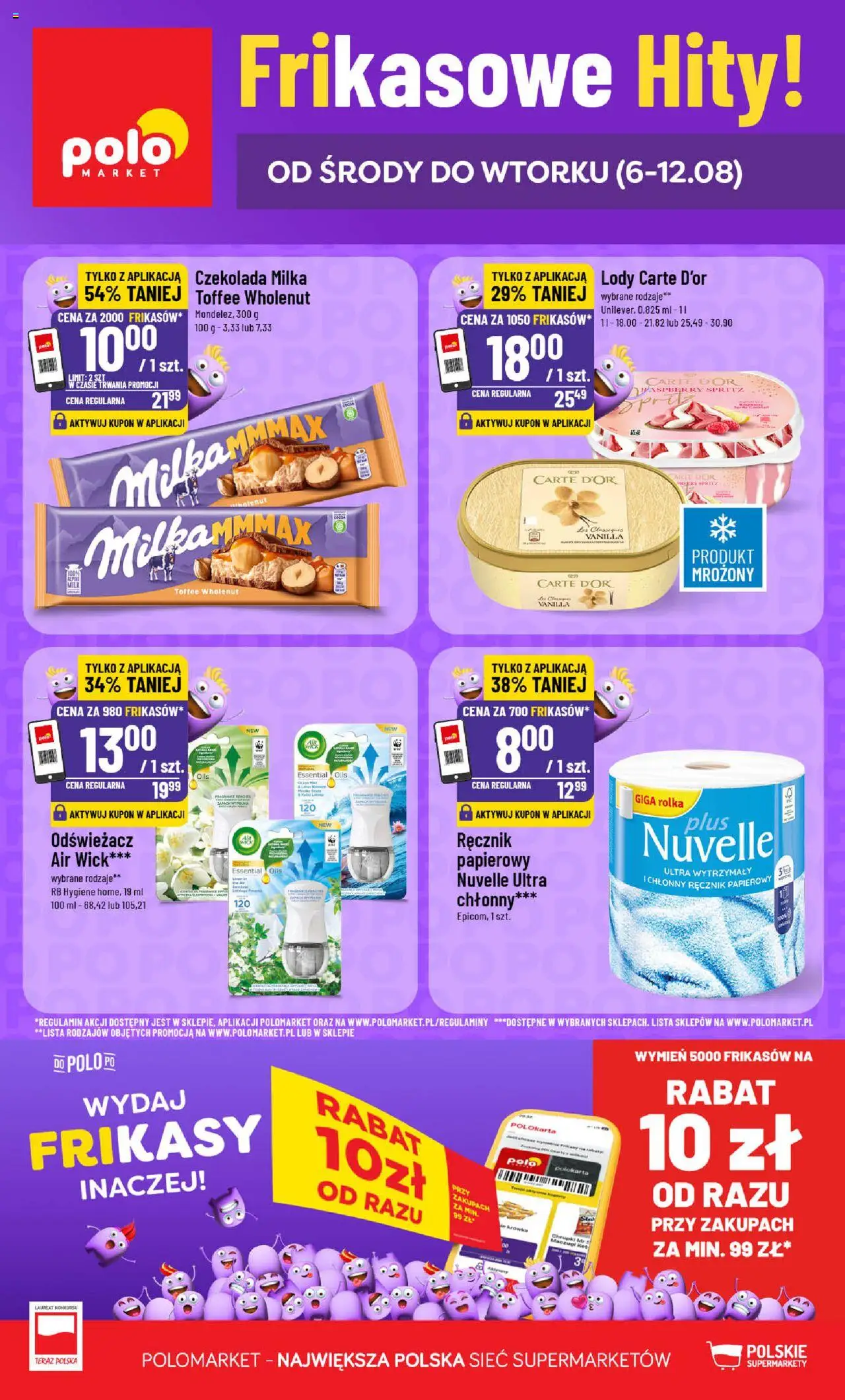 POLOmarket gazetka promocyjna (06.08.2025) - Nowa ulotka - Numer strony 1 - Lody, Czekolada, Lotus, Czekolada milka, Air Wick, Chrupki, Odświeżacz, Carte D'or