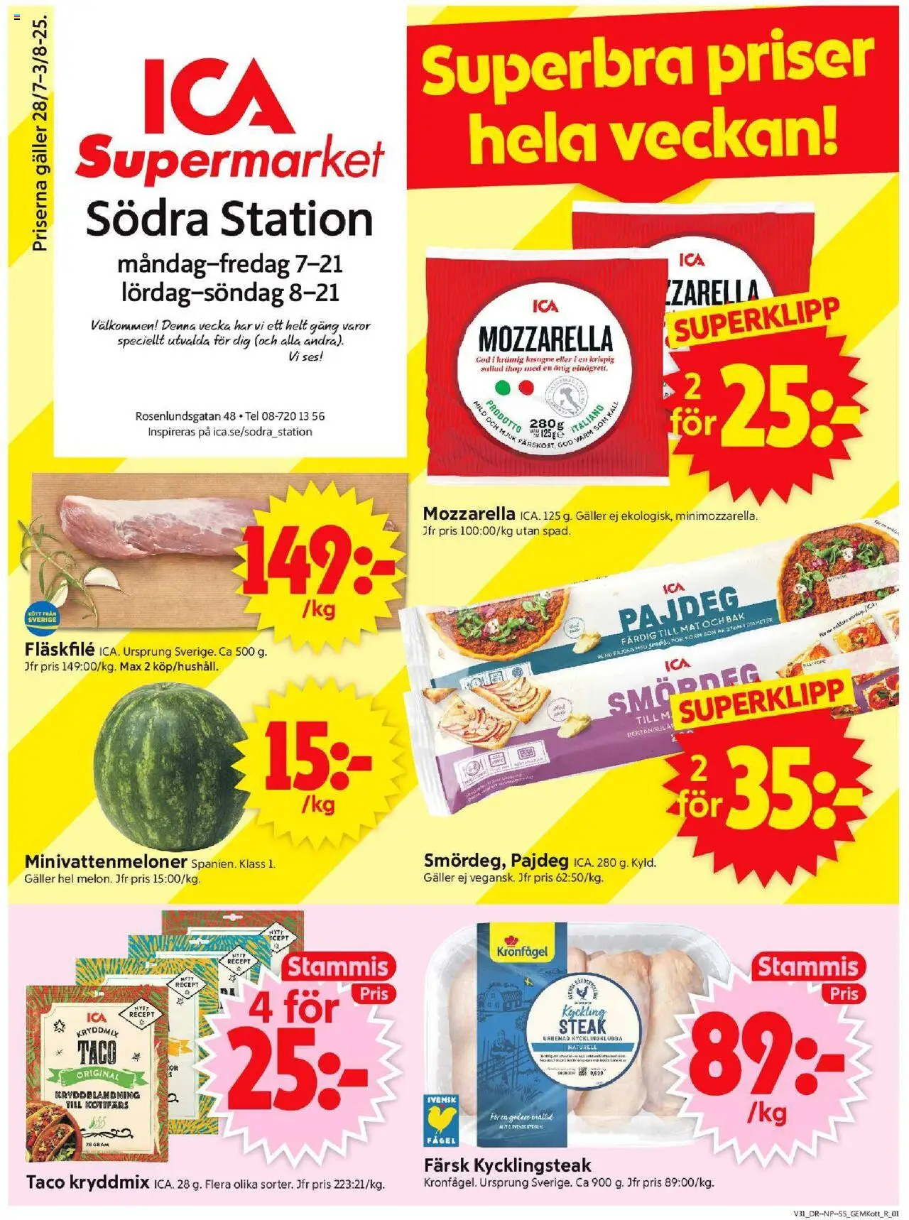 Stockholm är giltig 28/07 2025 > Veckans Erbjudanden gäller från 28/07/2025 till 03/08/2025 sidnummer 1 - Lasagne, Mozzarella, Galler, Kål, Kycklingklubba, Fläskfilé, Kyckling