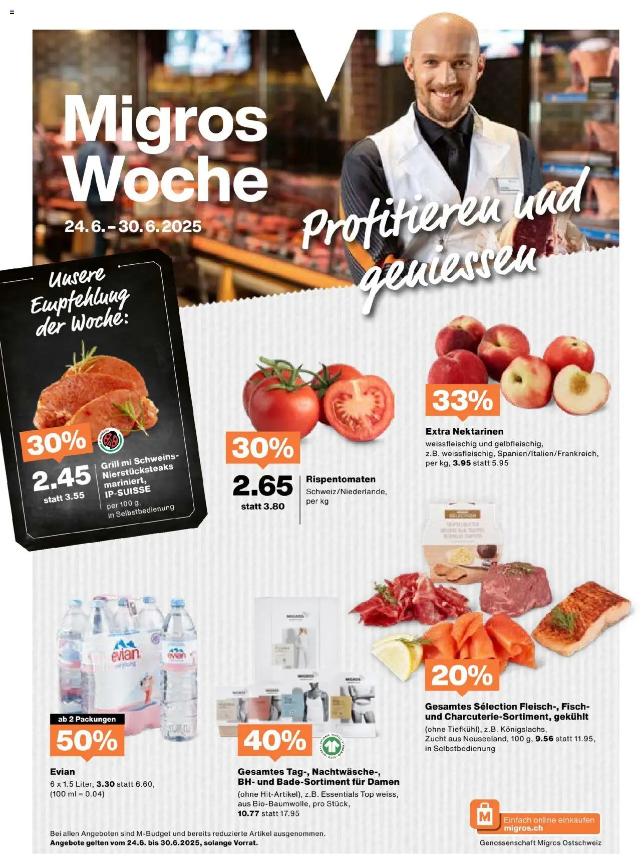 Migros Aktionen ab 24.06.2025 - Seitennummer 1 - Fisch, Grill, Bh, Nektarinen, Top