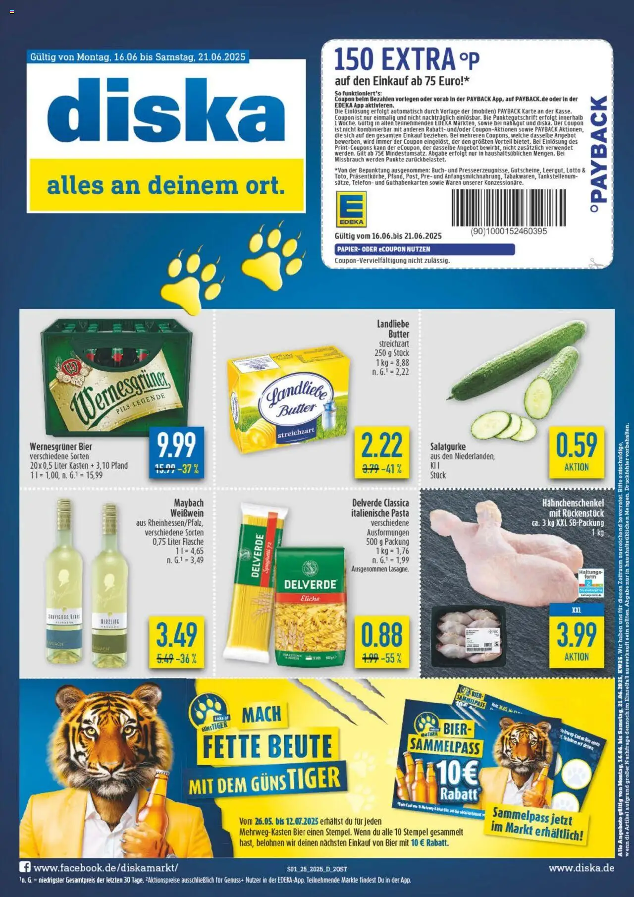 Diska Prospekt (vom 16.06.2025 - 21.06.2025) - Telefon, Butter, Bier, Pasta, Spaghetti, Hahnchenschenkel, Weißwein, Landliebe butter
