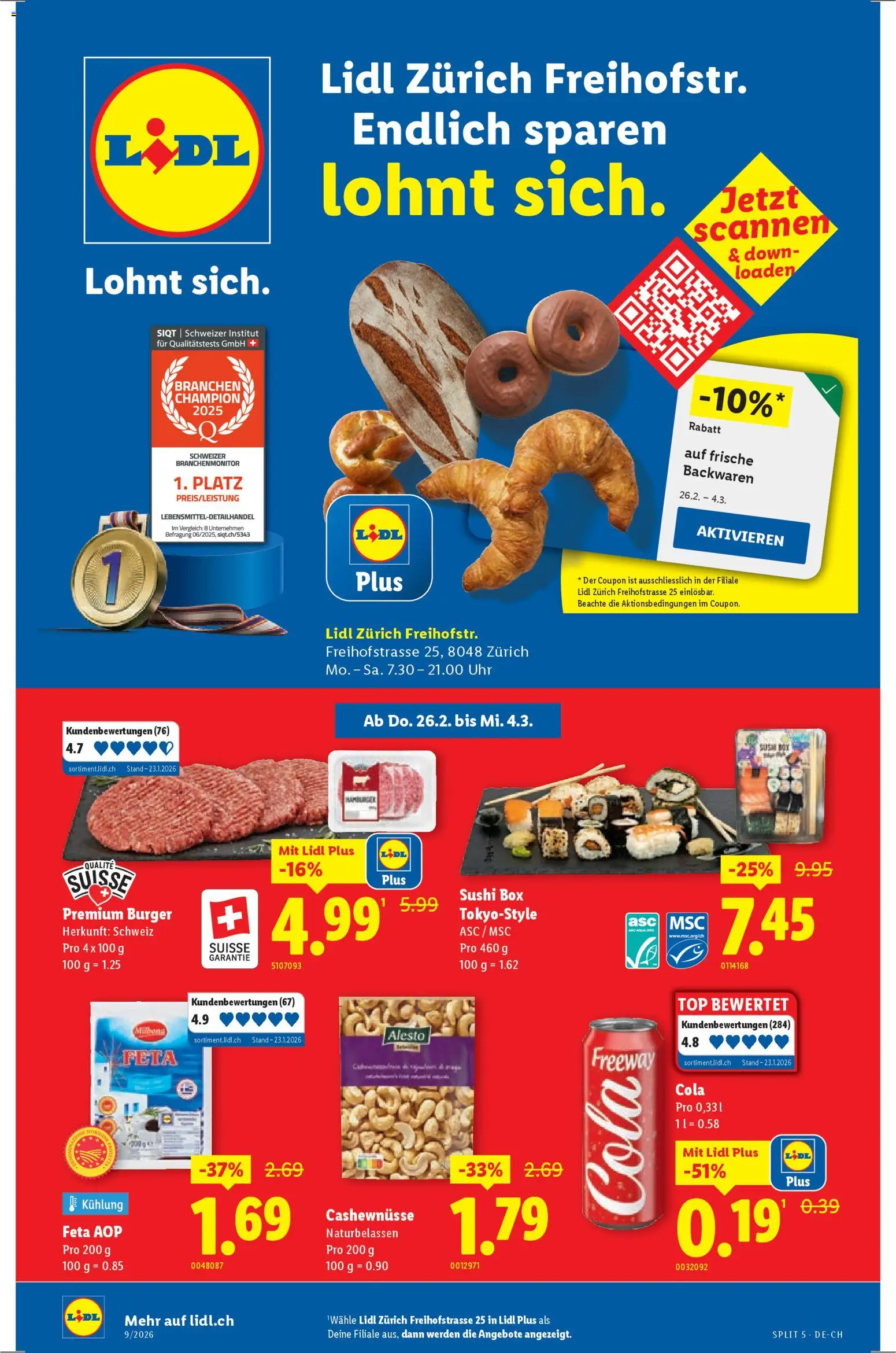 Vorschau des Merkblatts Aktionen Neueröffnung Zürich vom Shop Lidl gültig von 26.02.2026 bis 04.03.2026