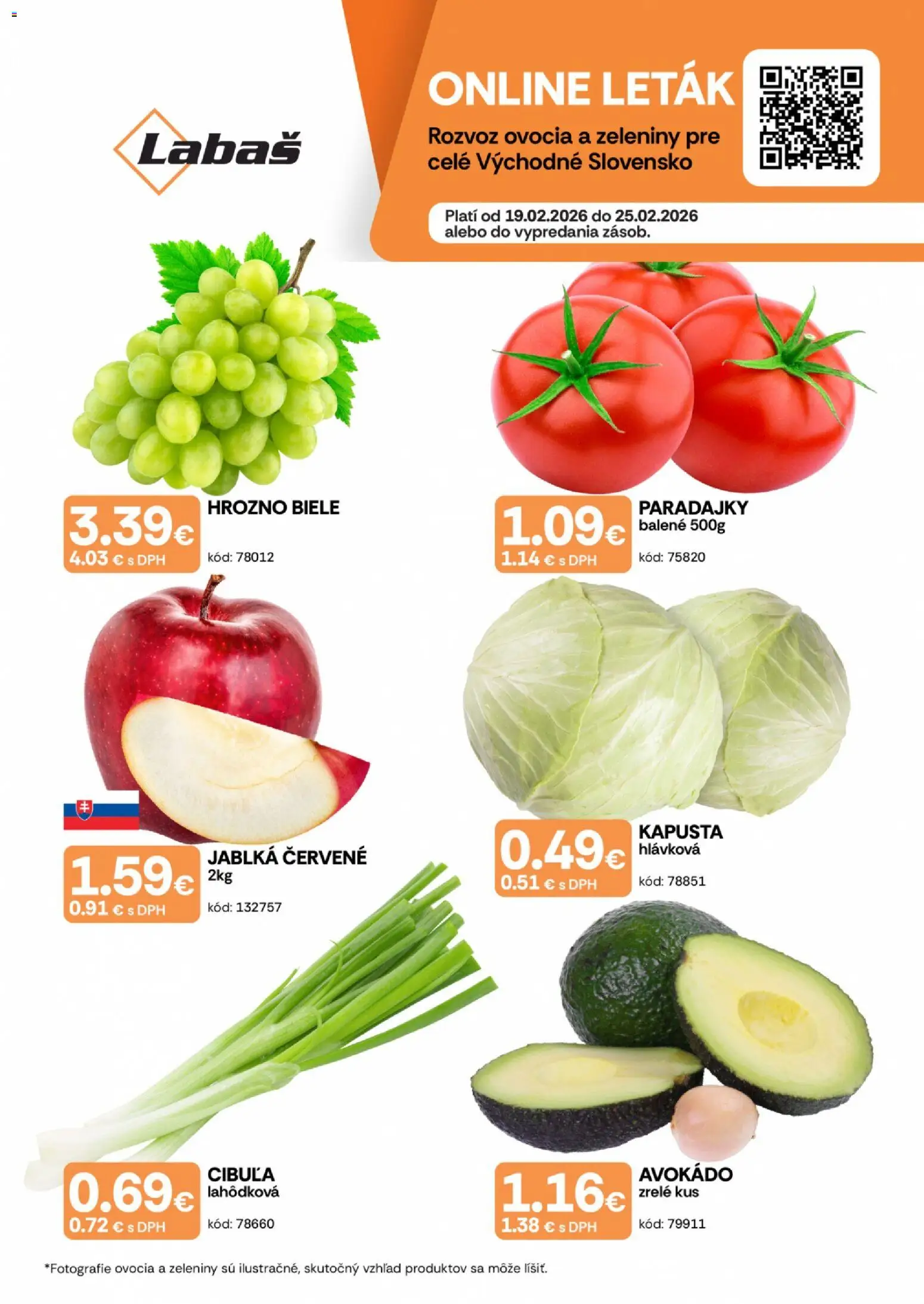 Náhľad Labaš letáku platného od 19.02.2026 - Avokádo, Paradajky, Kapusta, Cibuľa, Hrozno, Jablká