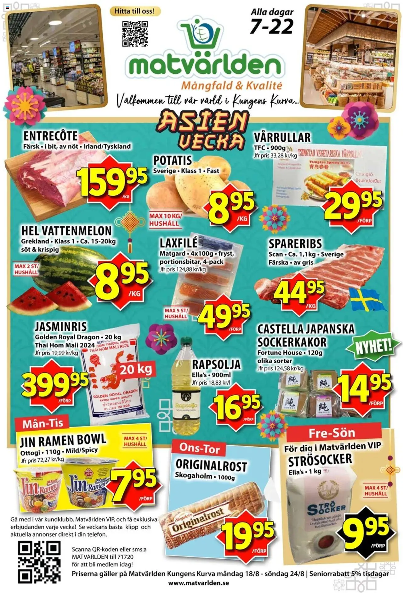 Aktuella reklamblad Matvärlden är giltig 18/08 2025 > Veckans Erbjudanden gäller från 18/08/2025 till 24/08/2025 sidnummer 1