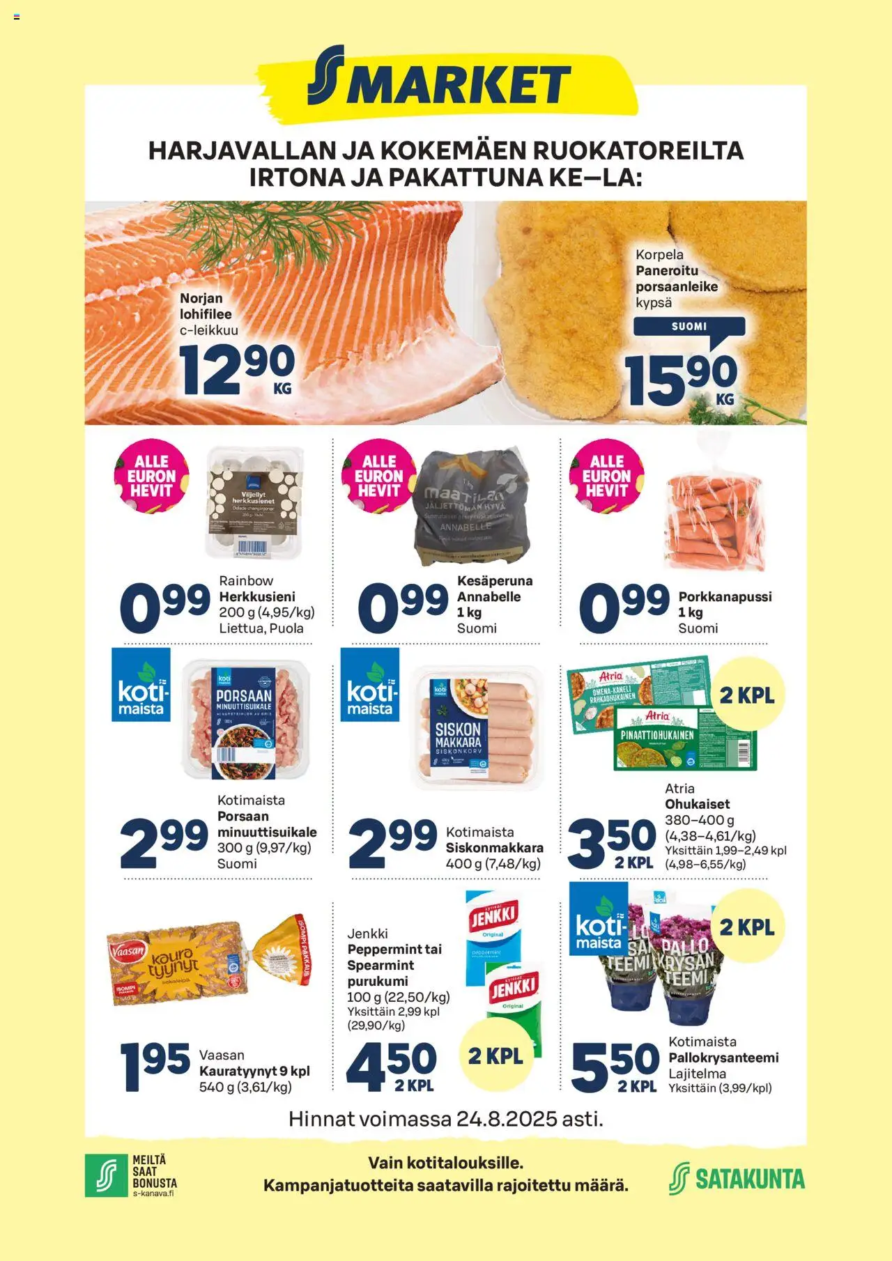 S-market-kaupan Harjavalta voimassa 21/08/2025 - Sivulla 1 - Makkara, Purukumi