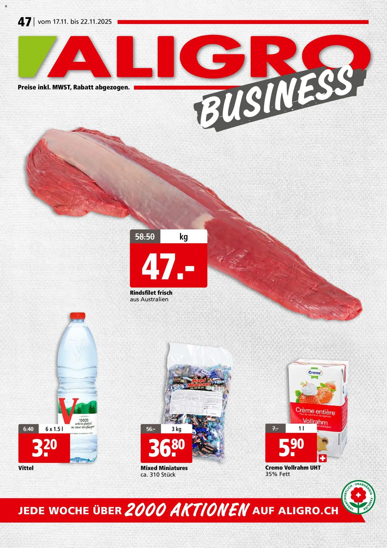 Vorschau des Merkblatts Aktionen Business Schlieren, Gossau SG, Frauenfeld, Rapperswil-Jona, Sargans, Bern, Brüttisellen, Pratteln, Emmen, Spreitenbach vom Shop Aligro gültig von 17.11.2025 bis 22.11.2025