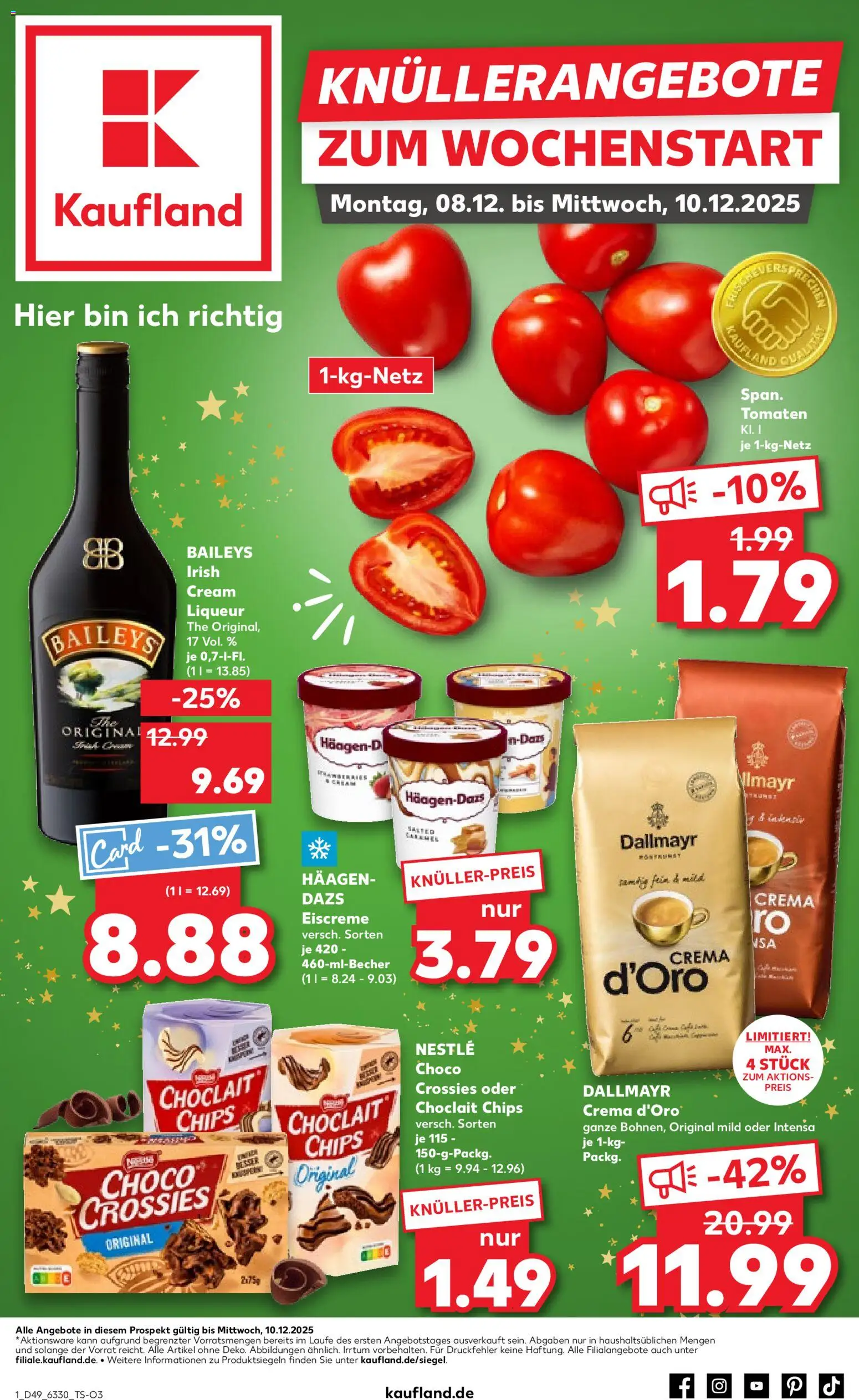 Vorschau von dem Prospekt des Geschäftes Globus Baumarkt, gültig ab dem 08.12.2025 - Chips, Baileys, Dallmayr, Tomaten, Eiscreme
