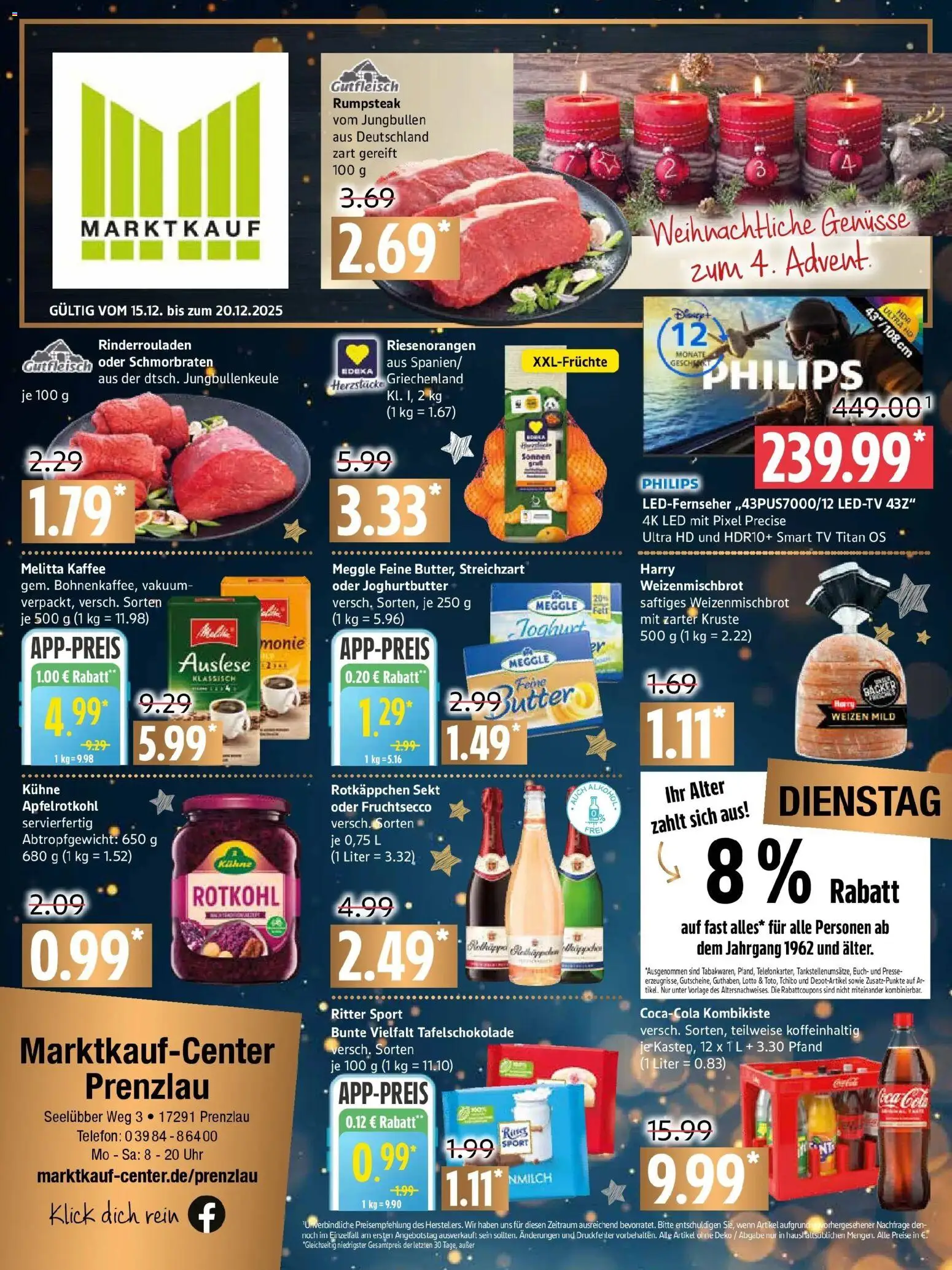 Vorschau von dem Prospekt des Geschäftes Marktkauf, gültig ab dem 15.12.2025 - Kaffee, Cola, Smart TV, Rumpsteak, Rotkohl, Sekt, Melitta, Presse