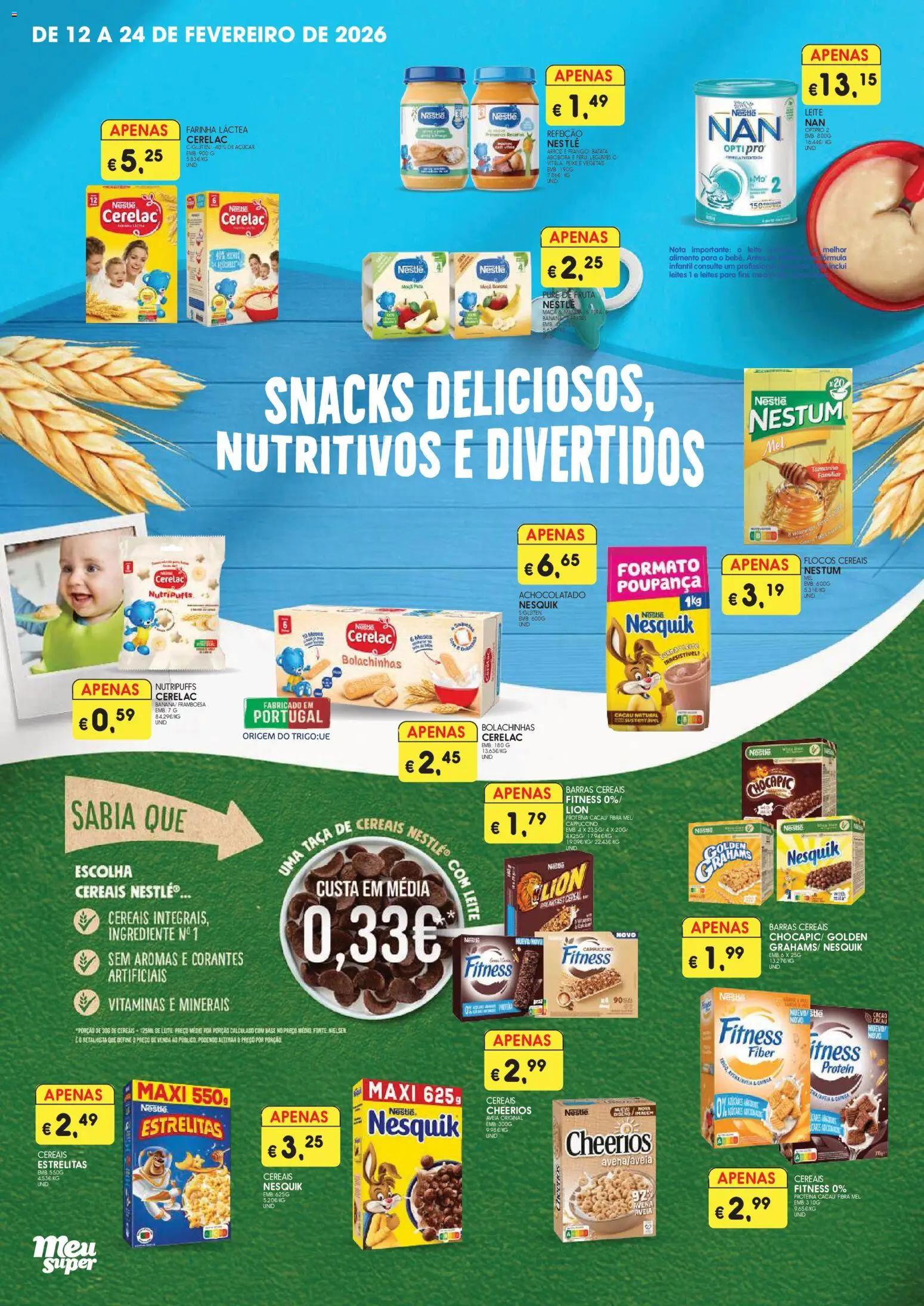 Pré-visualização do folheto da loja Meu Super válida a partir de 12/02/2026 - Peru, Frango, Arroz, Peixe, Legumes, Base, Açúcar, Vitela