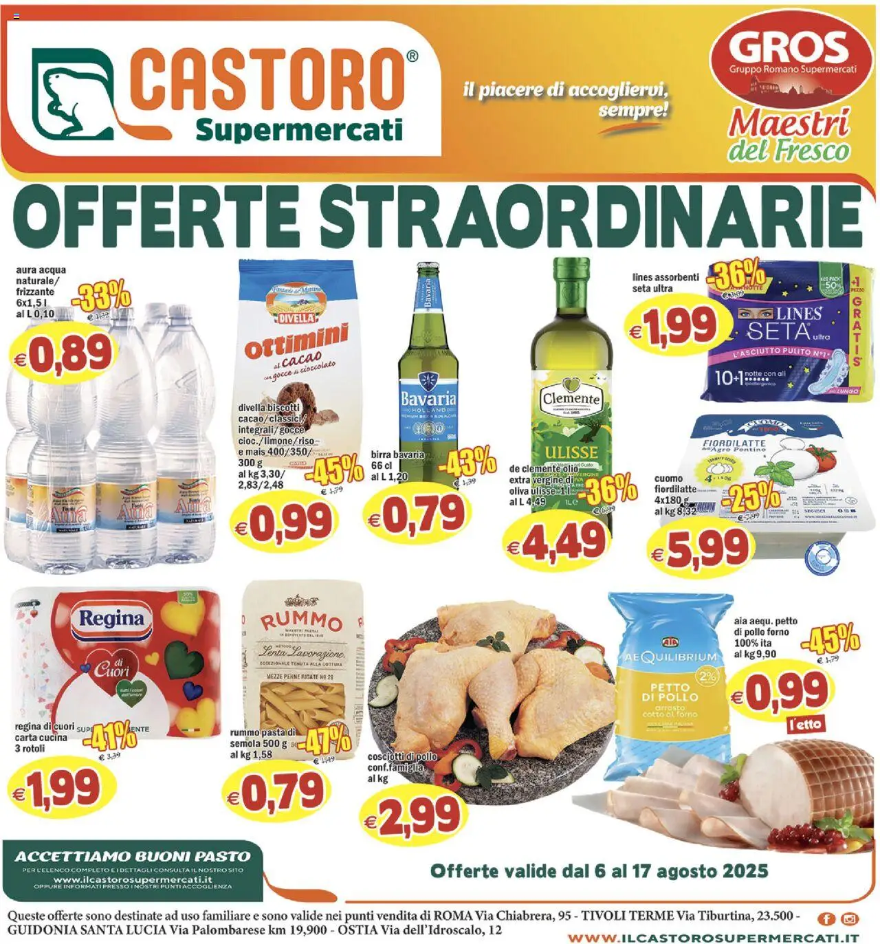 Volantino Il Castoro valido da 06/08/2025 numero di pagina 1 - Acqua, Forno, Cioccolato, Mais, Assorbenti, Semola, Pasta di semola, Rummo
