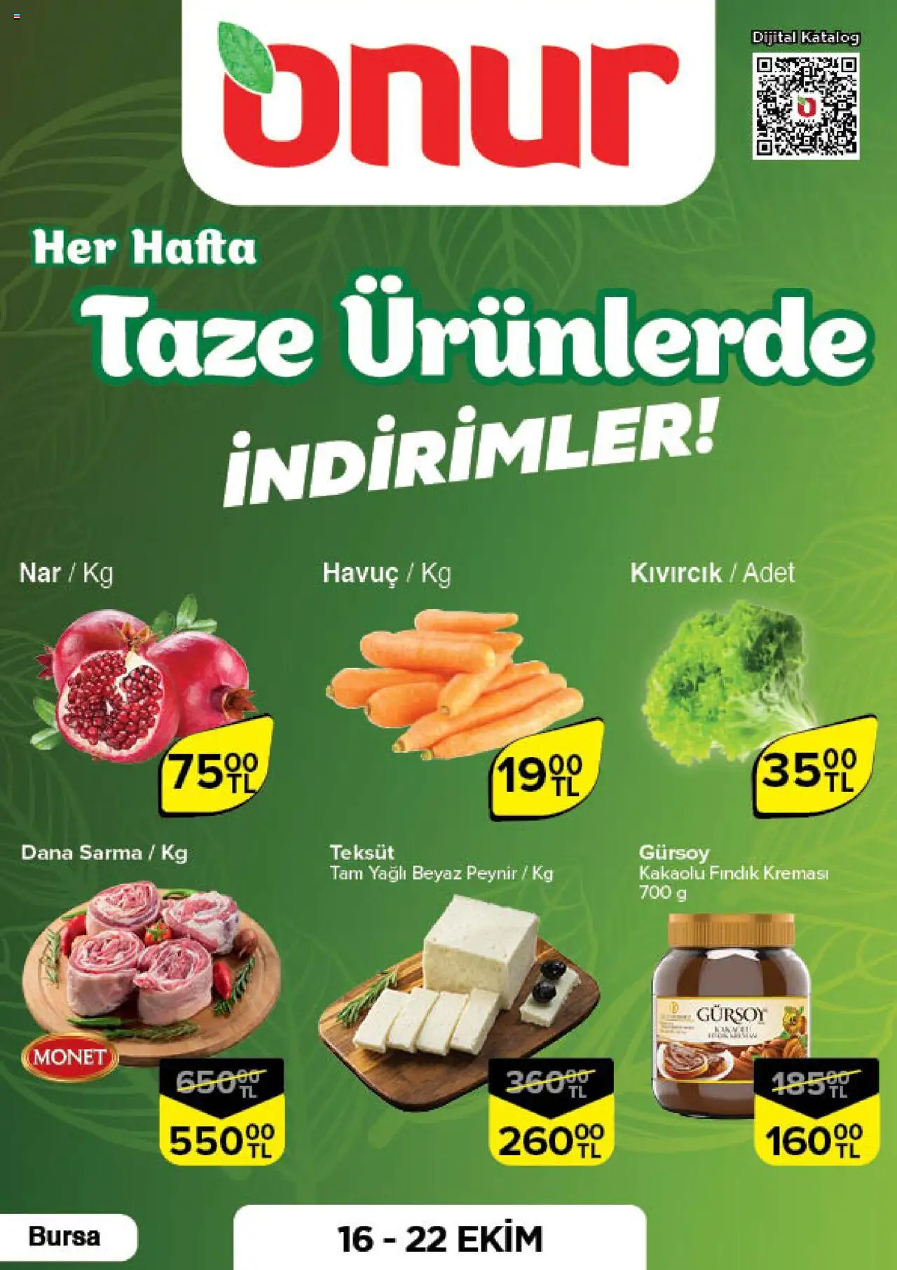 ONUR MARKET Taze Ürünlerde İndirimler - Bursa (16 Ekim 2025) - Indirim, Broşür - Sayfa numarası 1