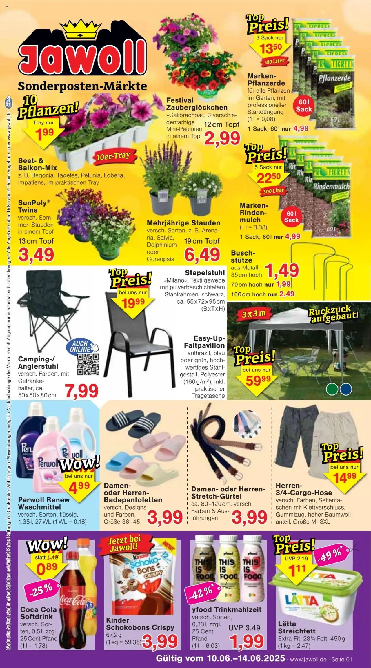 Jawoll Prospekt (vom 10.06.2025 - 14.06.2025) - Coca cola, Cola, YFood, Rindenmulch, Waschmittel, Perwoll, Pflanzerde, Lätta