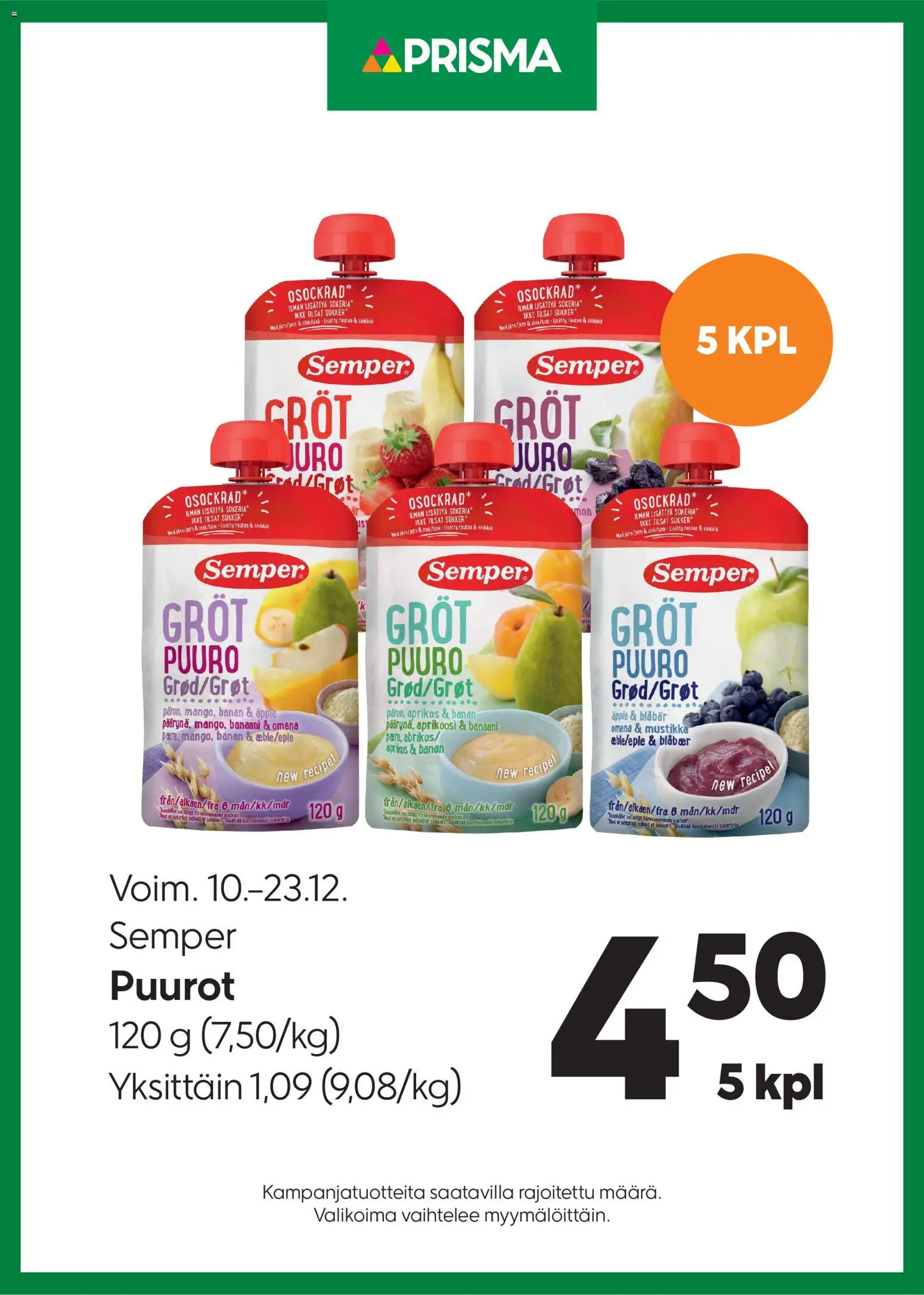 Kaupan Prisma Tarjoukset Semper Puurot esikatselu, voimassa 10/12/2025 - Mustikka, Aprikoosi