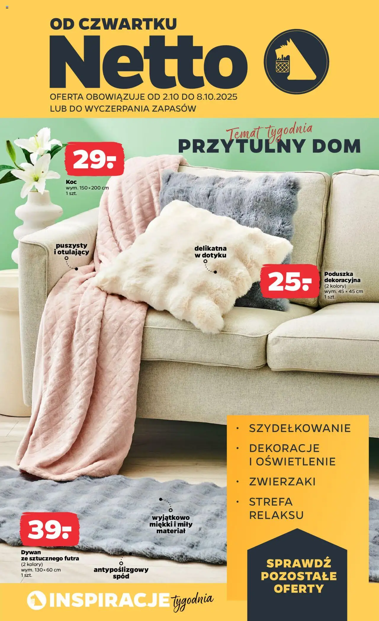 NETTO Gazetka Non Food od 02.10.2025 - Nowa ulotka (PFD) - Numer strony 1 - Dywan, Poduszka, Oświetlenie, Dekoracje