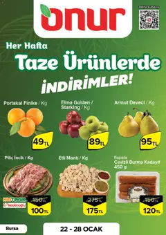 Onur Market Taze Ürünlerde İndirimler - Bursa 22.01.2026 - Broşürünün önizlemesi